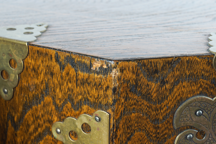 Vintage Octagonal Wood and Brass Korean Locking Hat Boxes