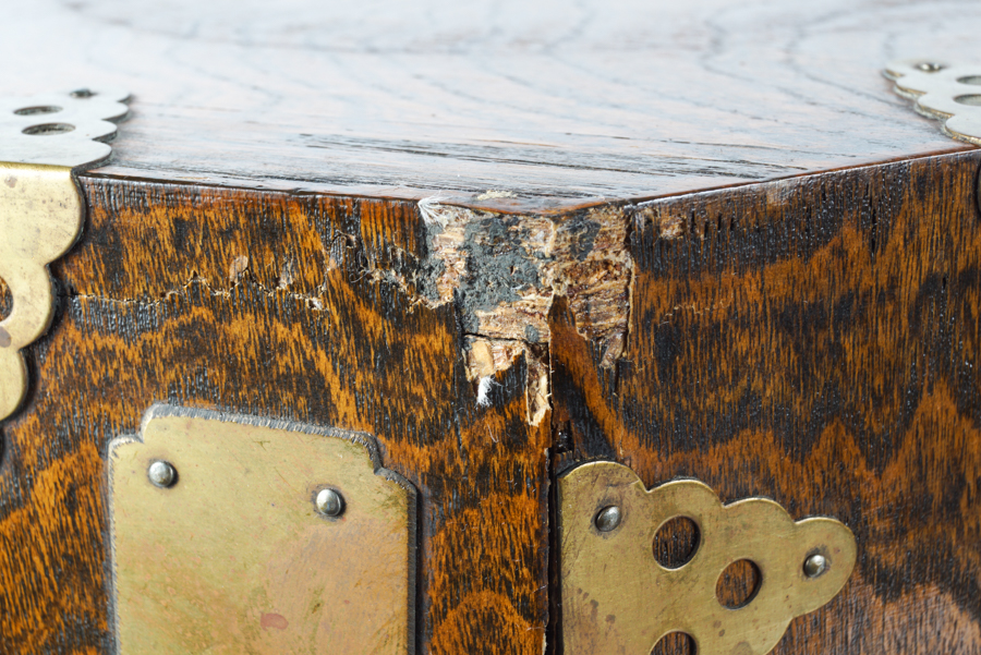 Vintage Octagonal Wood and Brass Korean Locking Hat Boxes