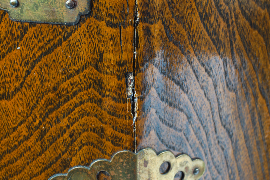 Vintage Octagonal Wood and Brass Korean Locking Hat Boxes