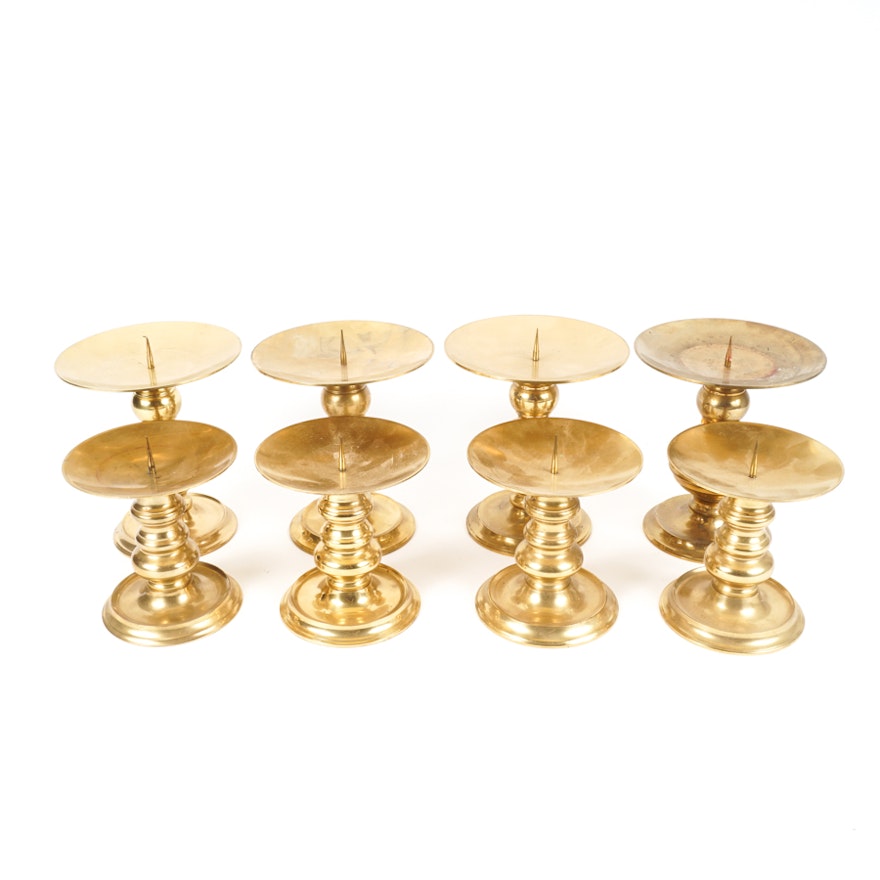 Collection of Short Brass Candleholders