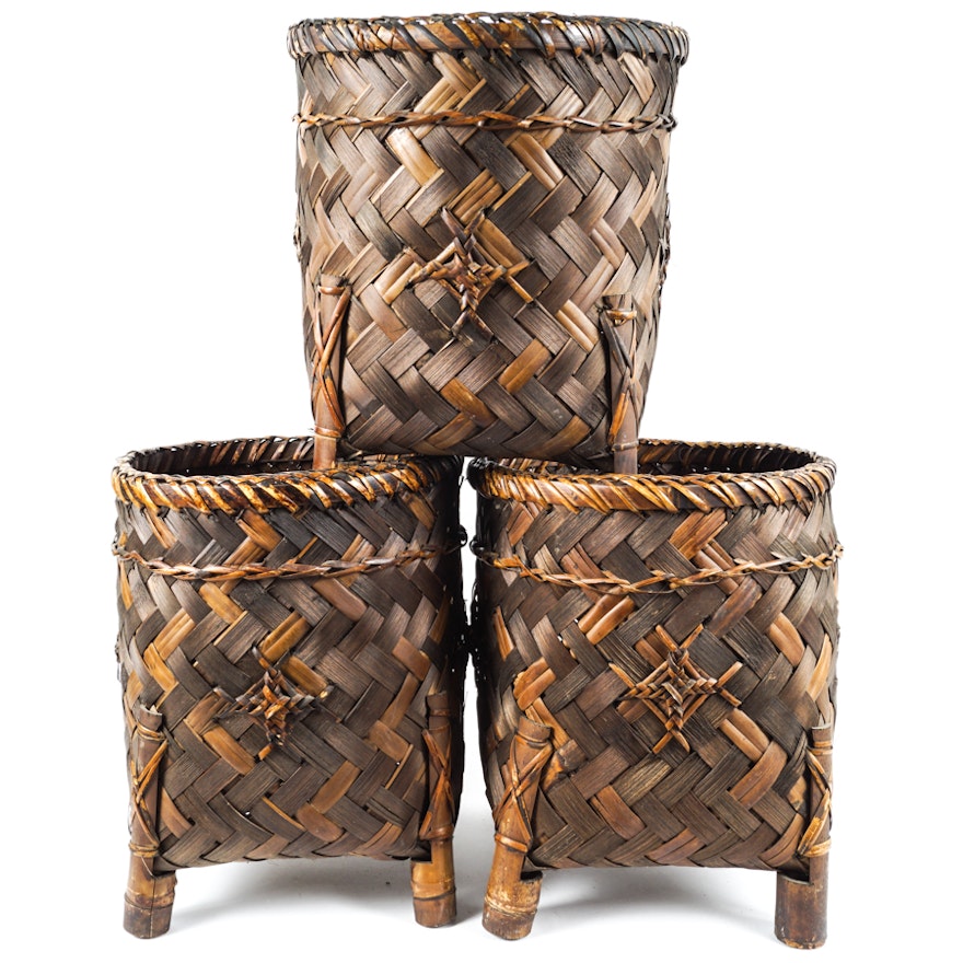 Woven Baskets with Bamboo Feet