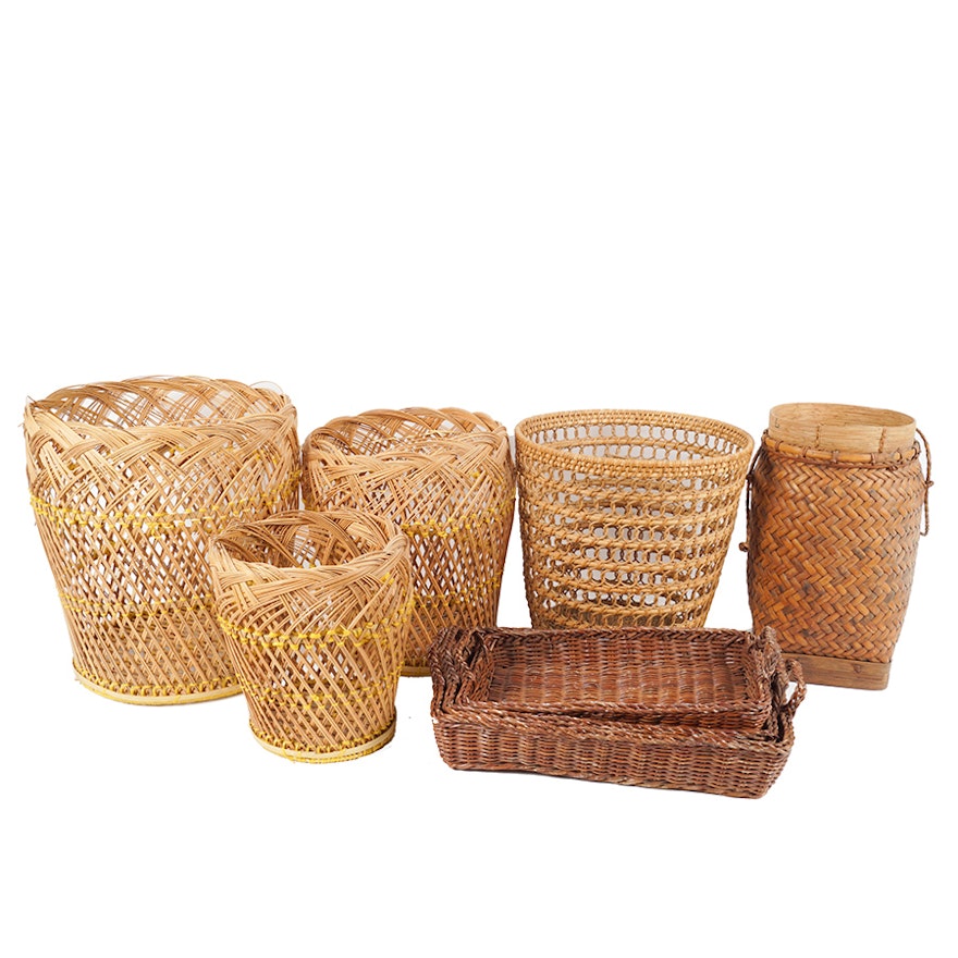 Assortment of Woven Baskets and Nesting Baskets