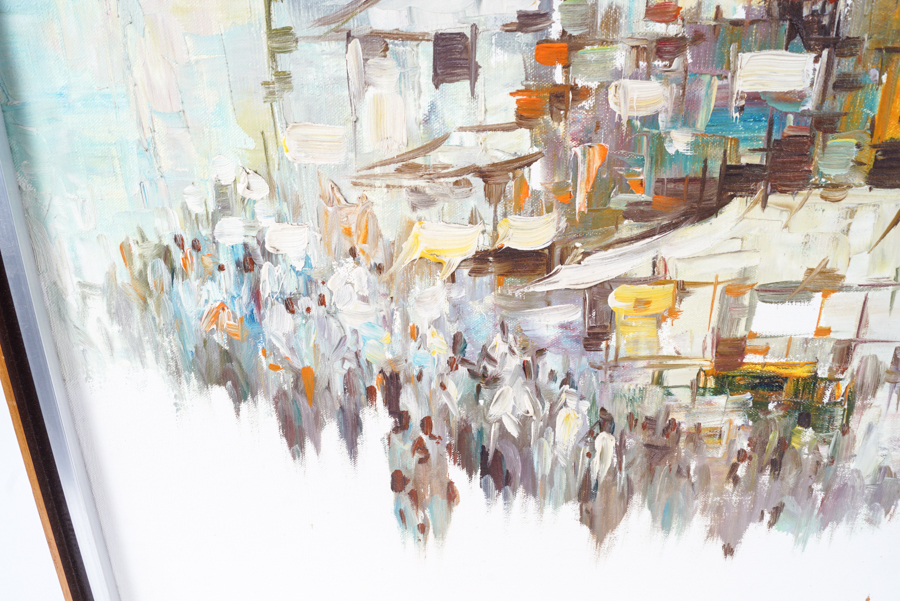 Vintage Oil Painting on Canvas of a City Street