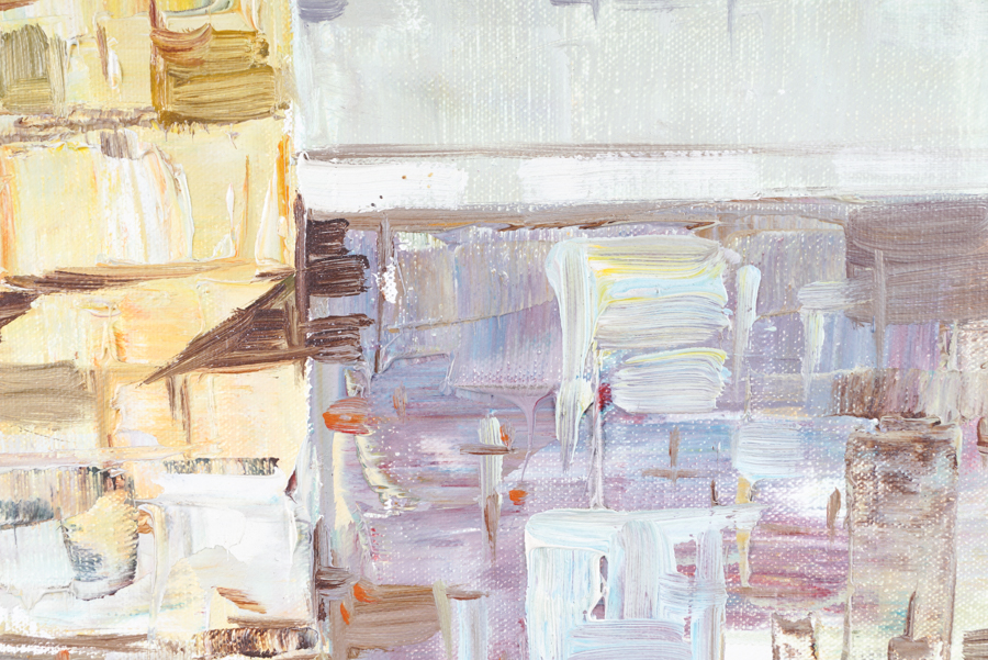 Vintage Oil Painting on Canvas of a City Street