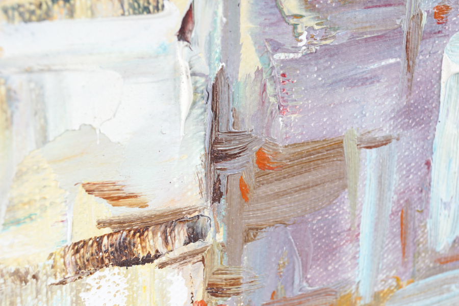 Vintage Oil Painting on Canvas of a City Street