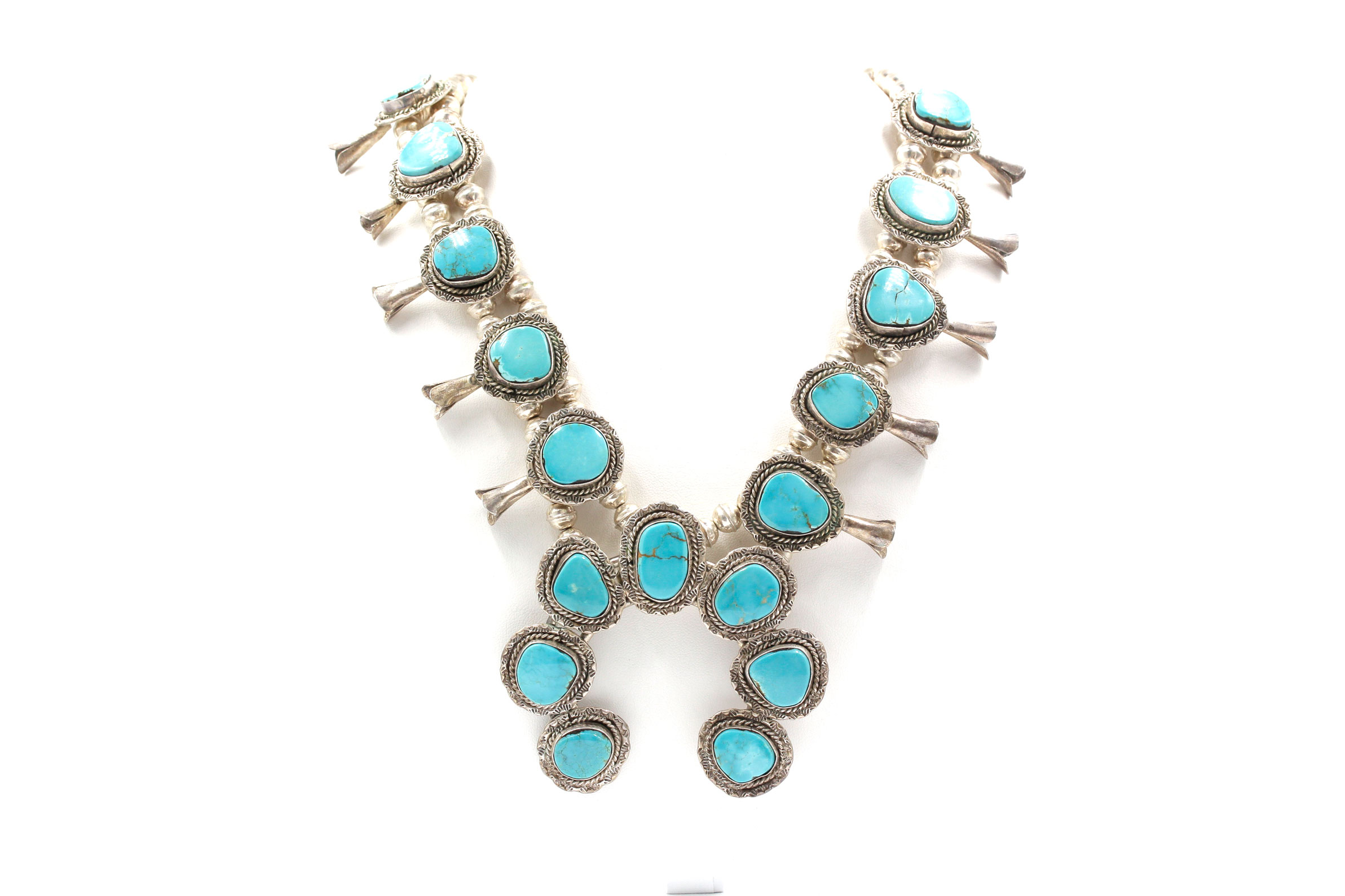 Sterling Silver Turquoise Squash Blossom Necklace