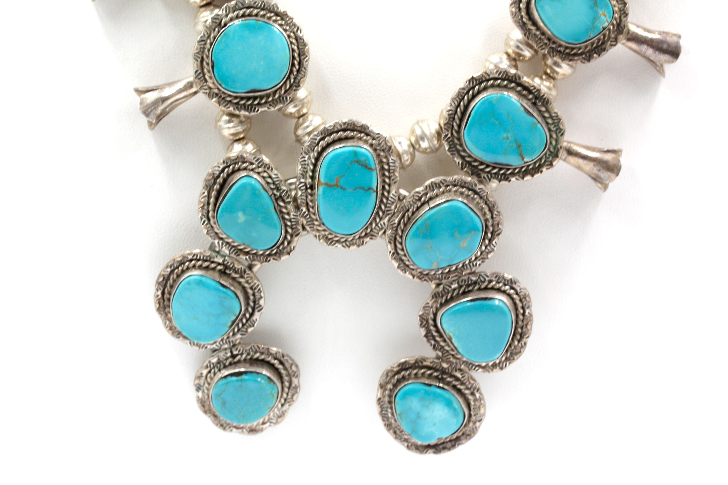 Sterling Silver Turquoise Squash Blossom Necklace