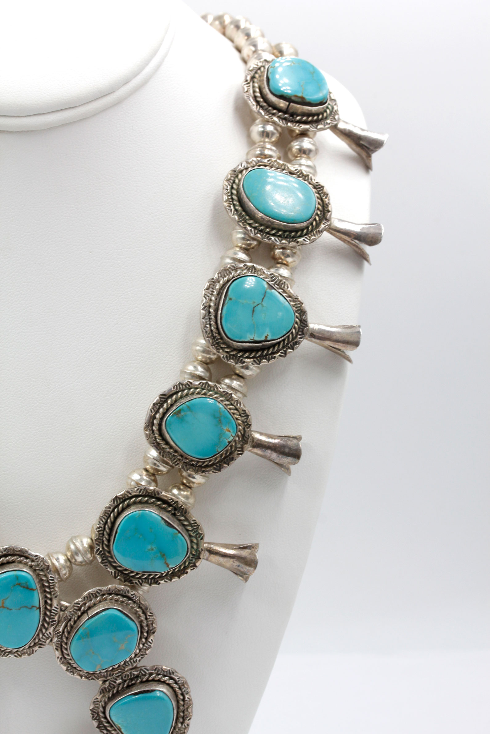 Sterling Silver Turquoise Squash Blossom Necklace