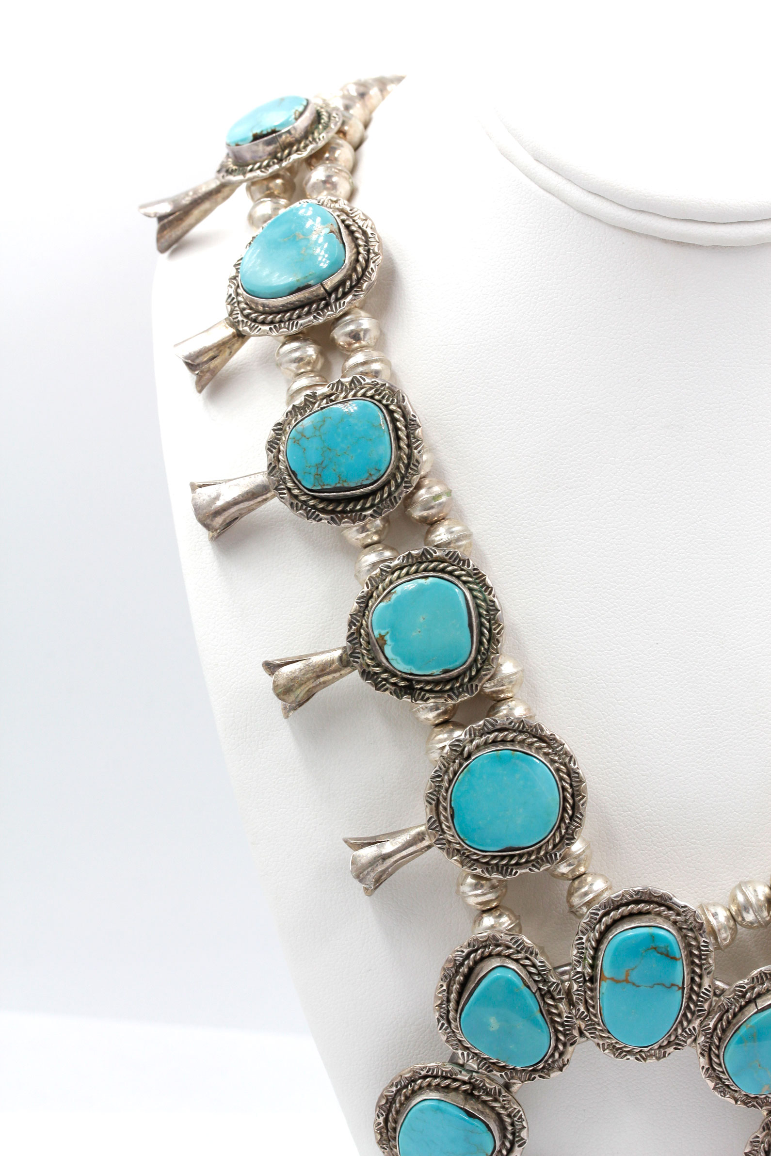 Sterling Silver Turquoise Squash Blossom Necklace