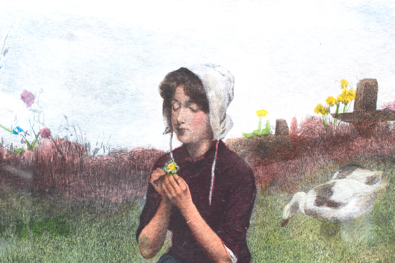 J.S. King Offset Lithograph Titled "Girl with Geese"