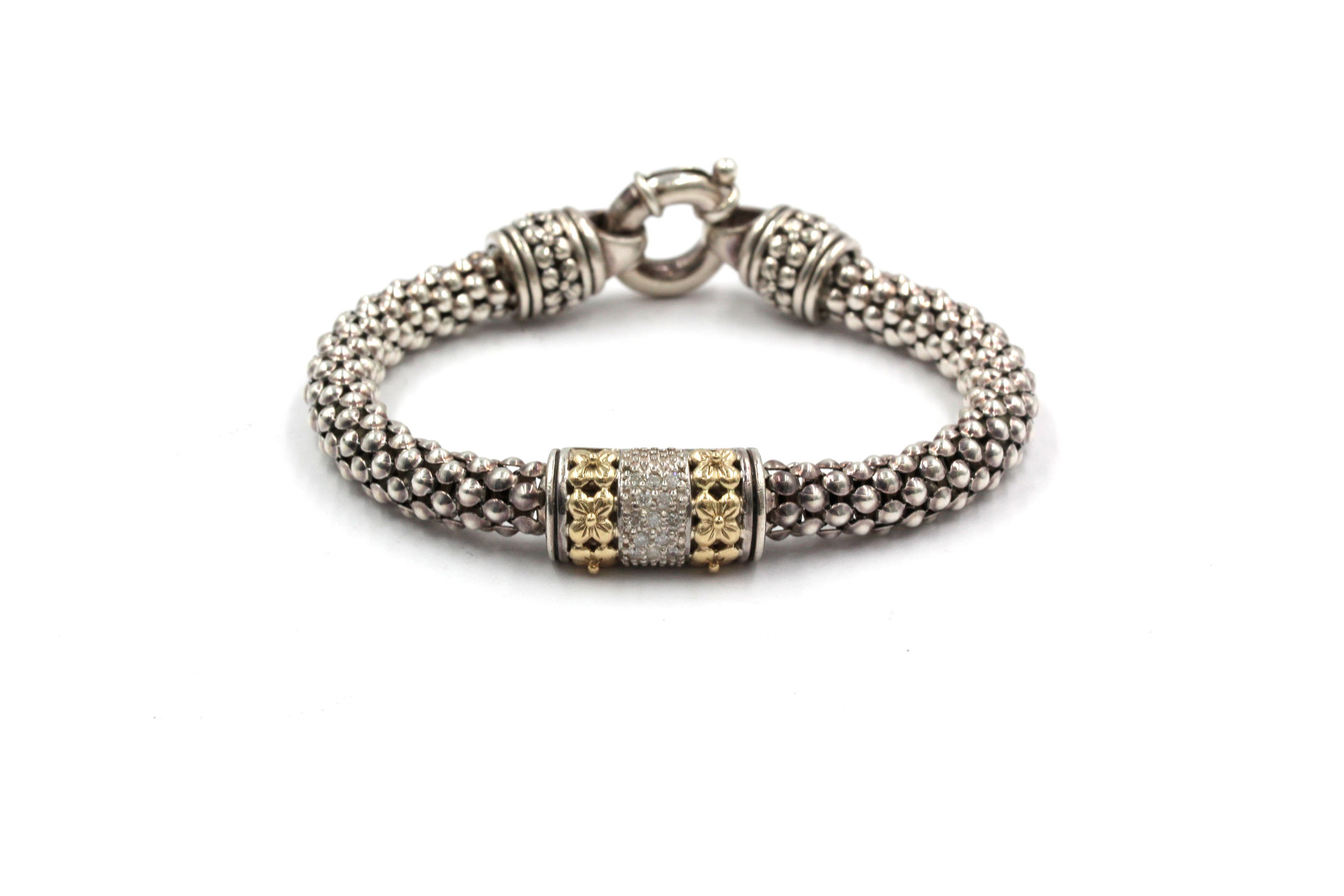 Sterling Silver 14K Gold Accented Diamond Popcorn Bracelet