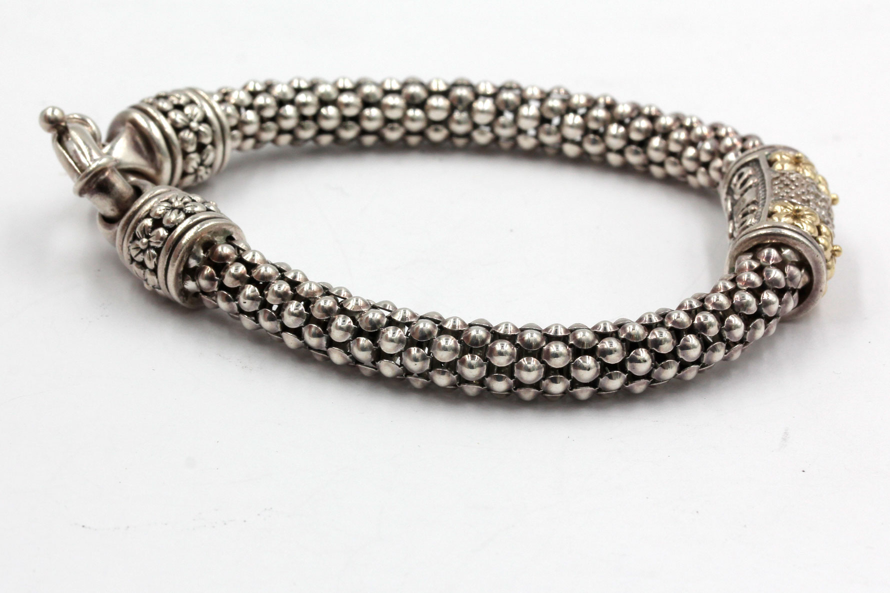 Sterling Silver 14K Gold Accented Diamond Popcorn Bracelet