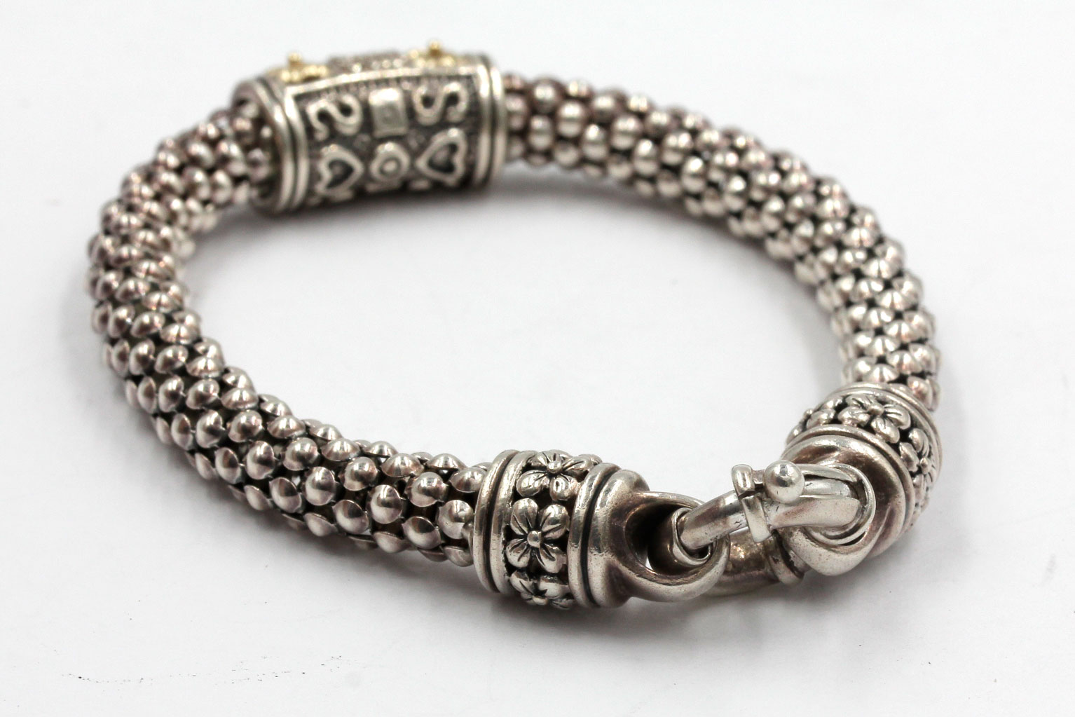 Sterling Silver 14K Gold Accented Diamond Popcorn Bracelet