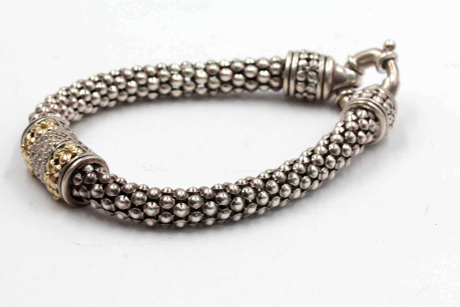 Sterling Silver 14K Gold Accented Diamond Popcorn Bracelet