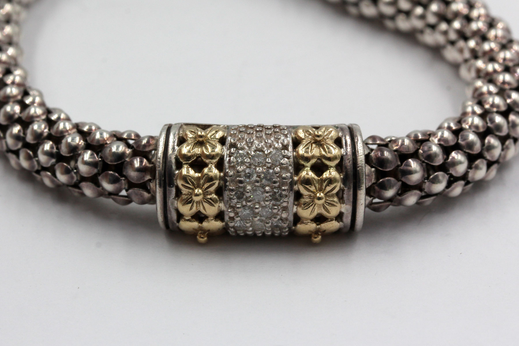 Sterling Silver 14K Gold Accented Diamond Popcorn Bracelet