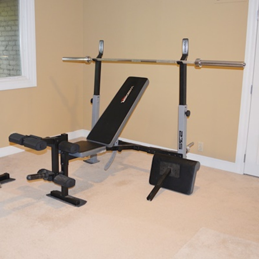 Weider 235 Pro Weight Bench Exerciser, Weight Rack and Weights