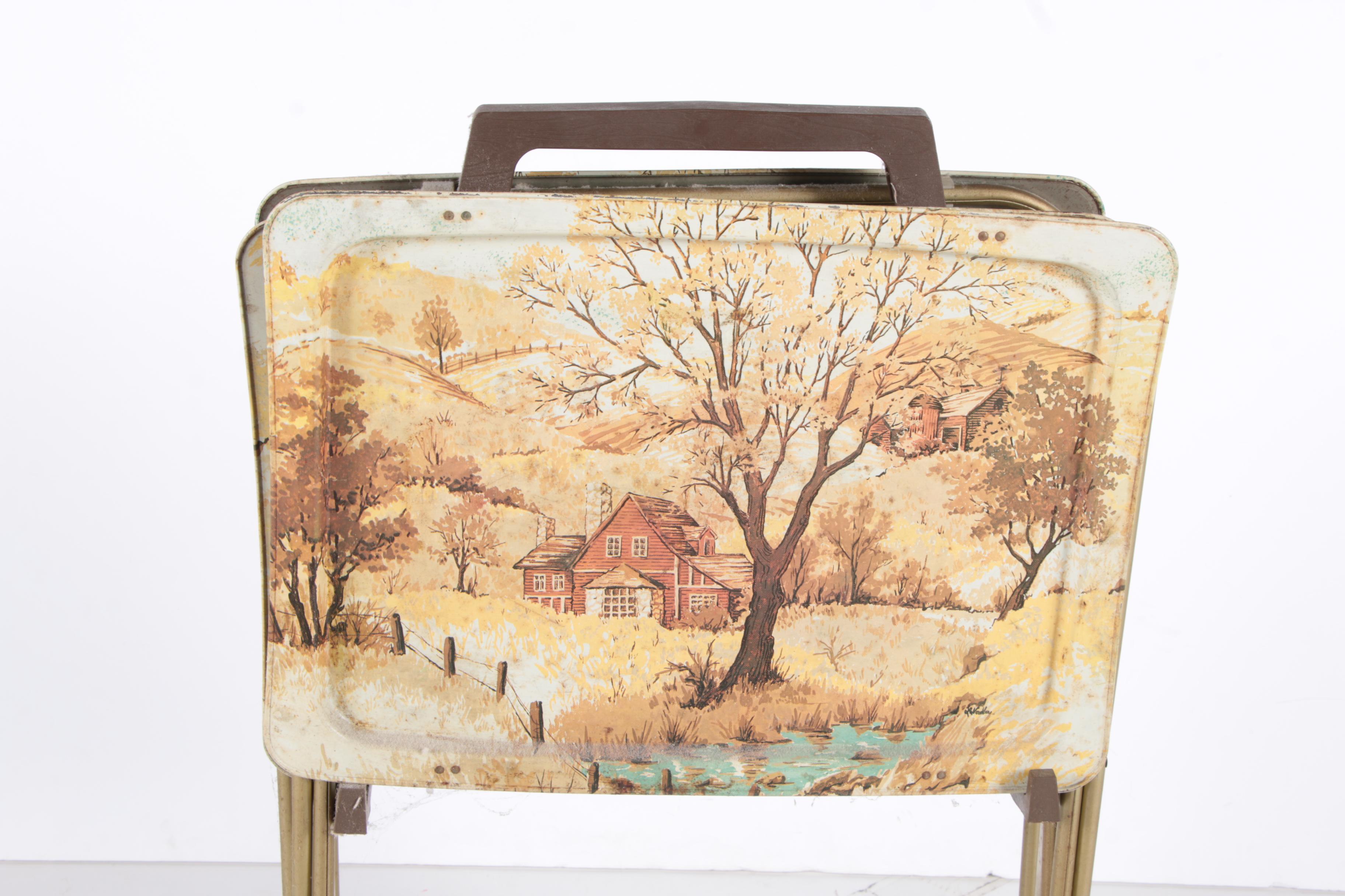 Vintage Metal TV Trays on Stand