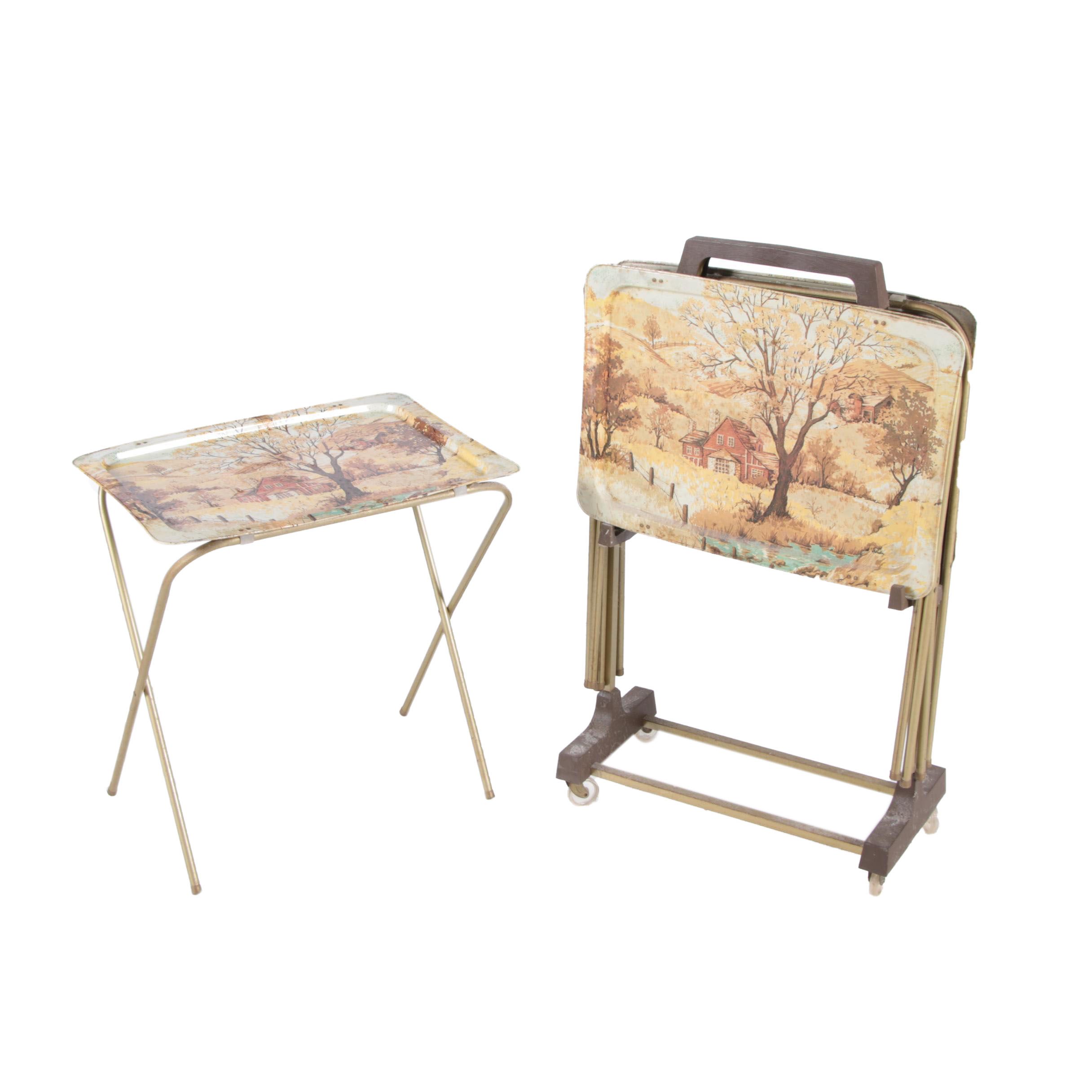 Vintage Metal TV Trays on Stand