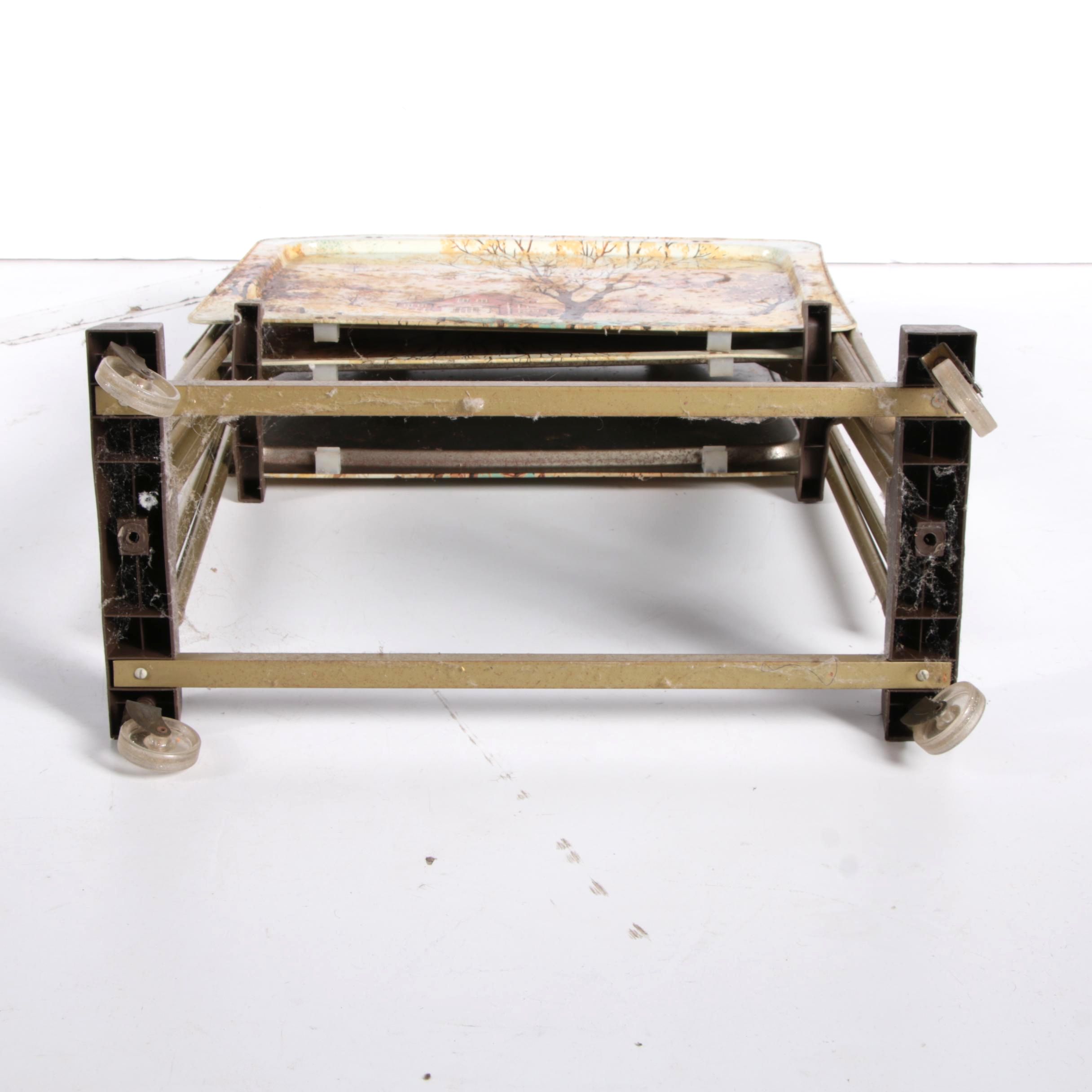 Vintage Metal TV Trays on Stand