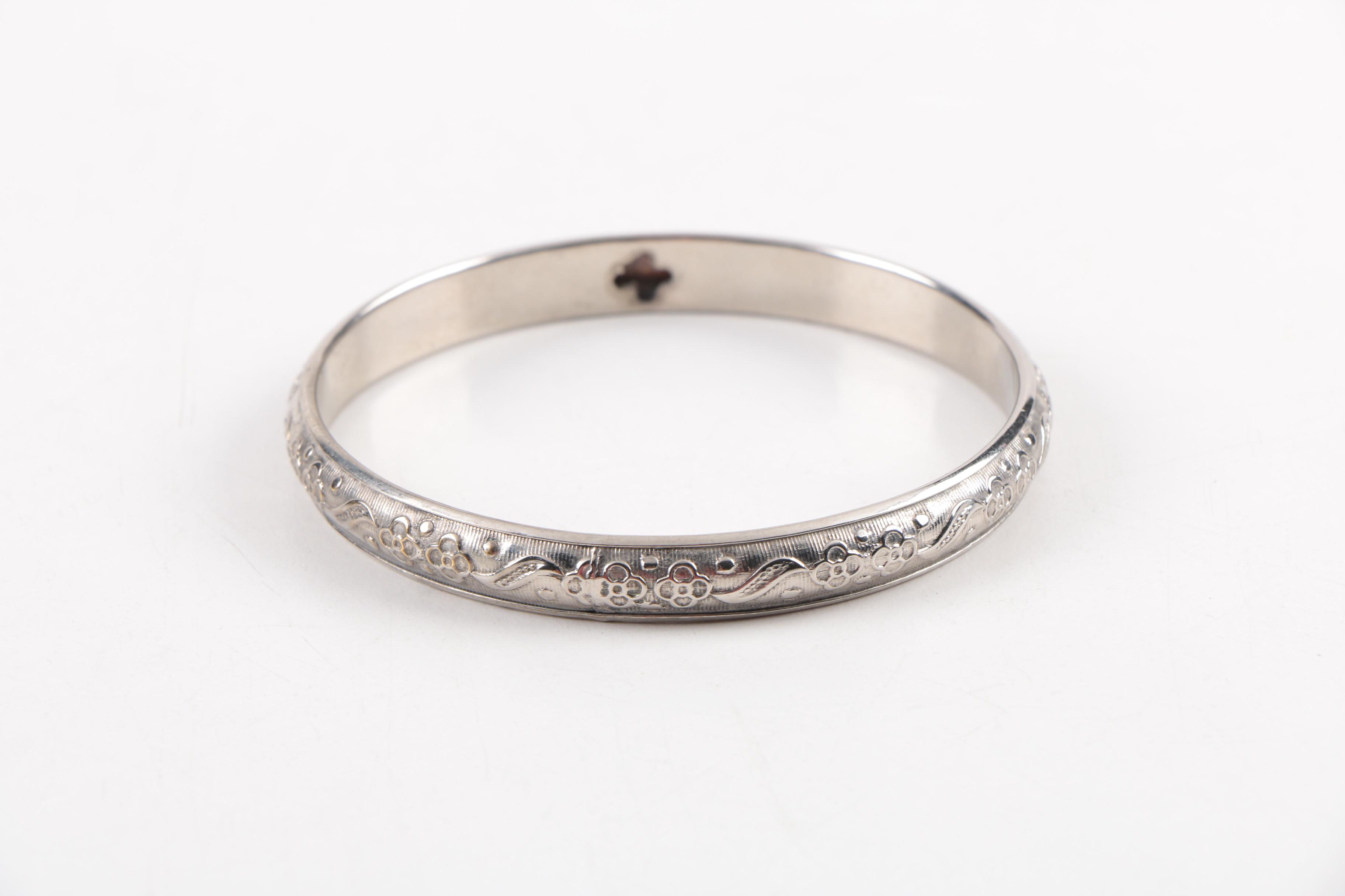 Gold Toned Stainless Steel Necklace and Two Silver Toned Bangles