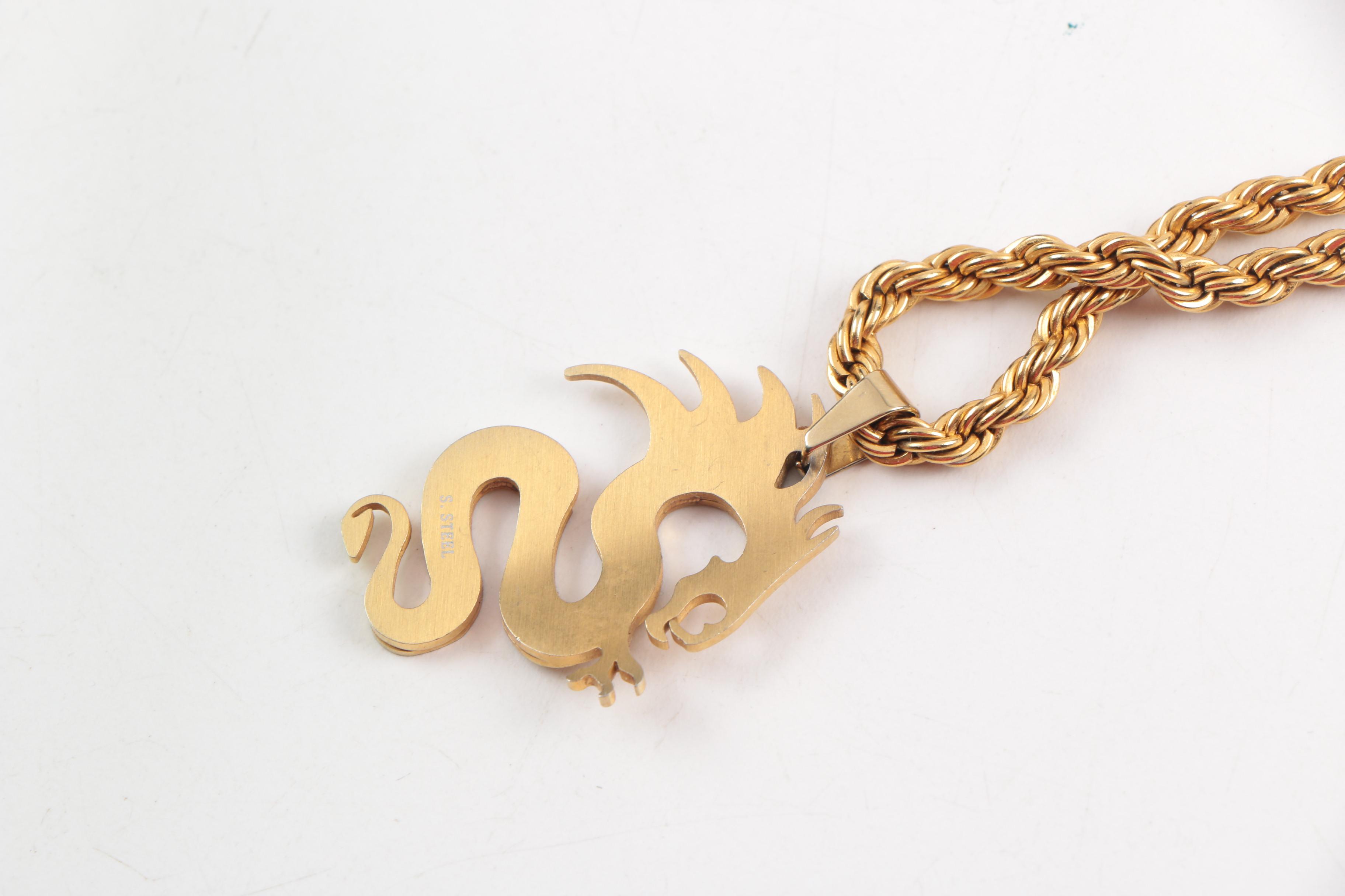 Gold Toned Stainless Steel Necklace and Two Silver Toned Bangles