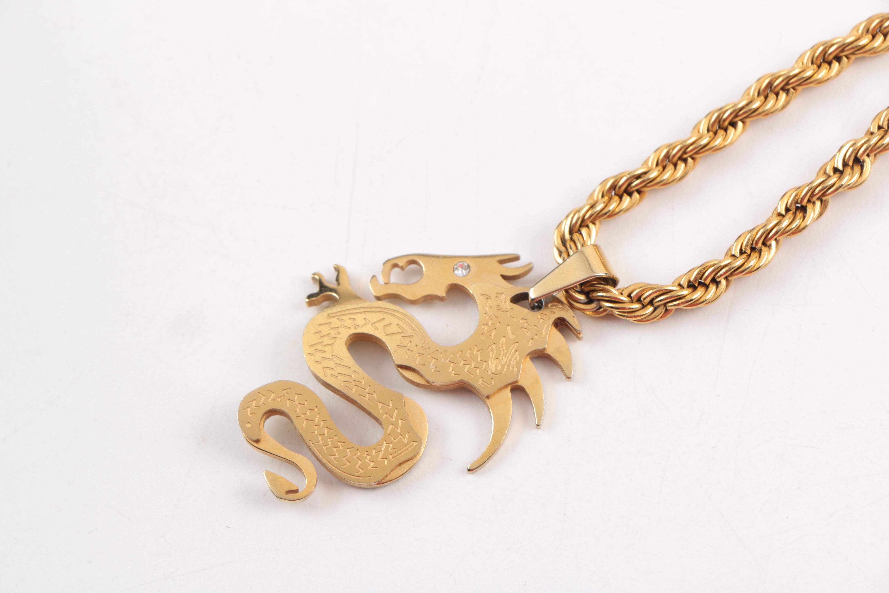 Gold Toned Stainless Steel Necklace and Two Silver Toned Bangles