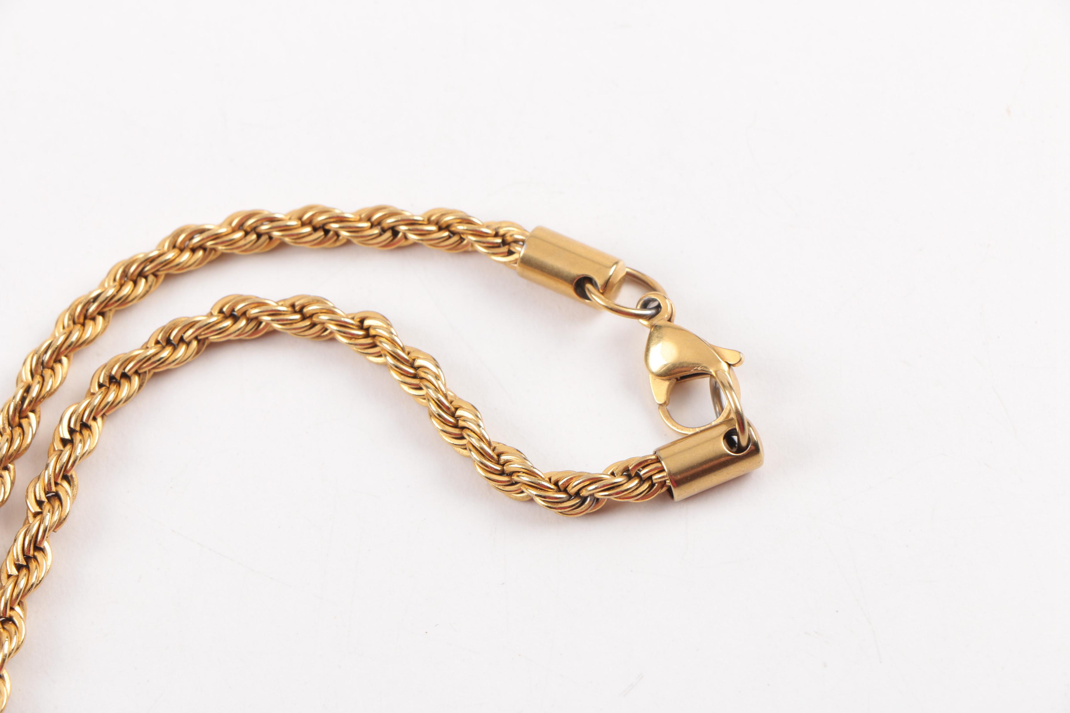 Gold Toned Stainless Steel Necklace and Two Silver Toned Bangles