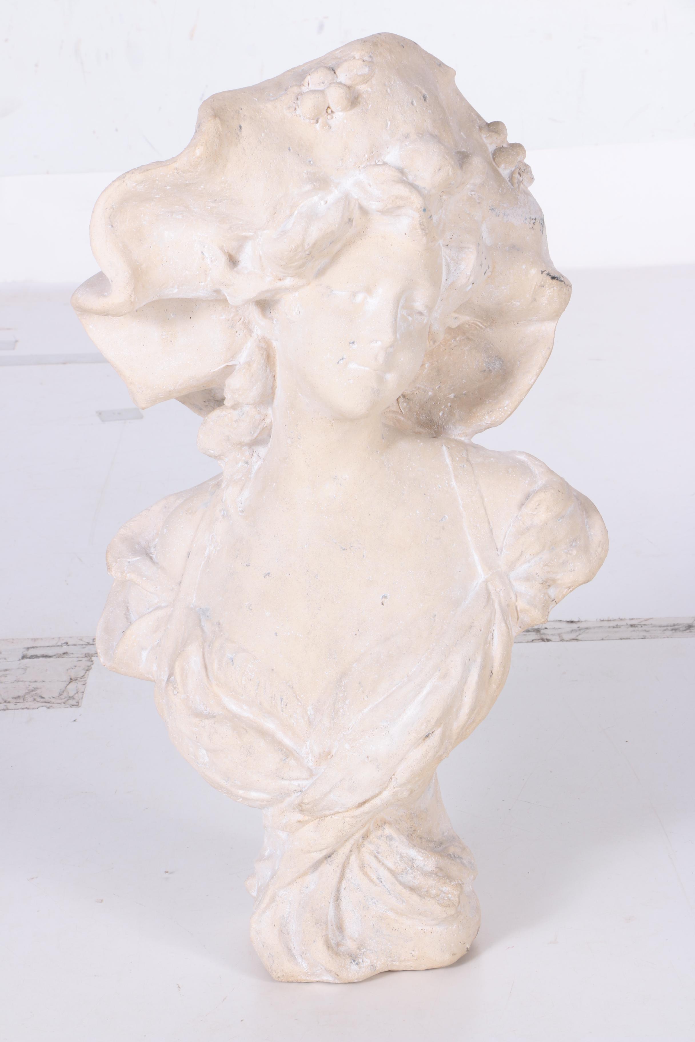 Reproduction Plaster Bust After Morin of a Gibson Girl with a Hat