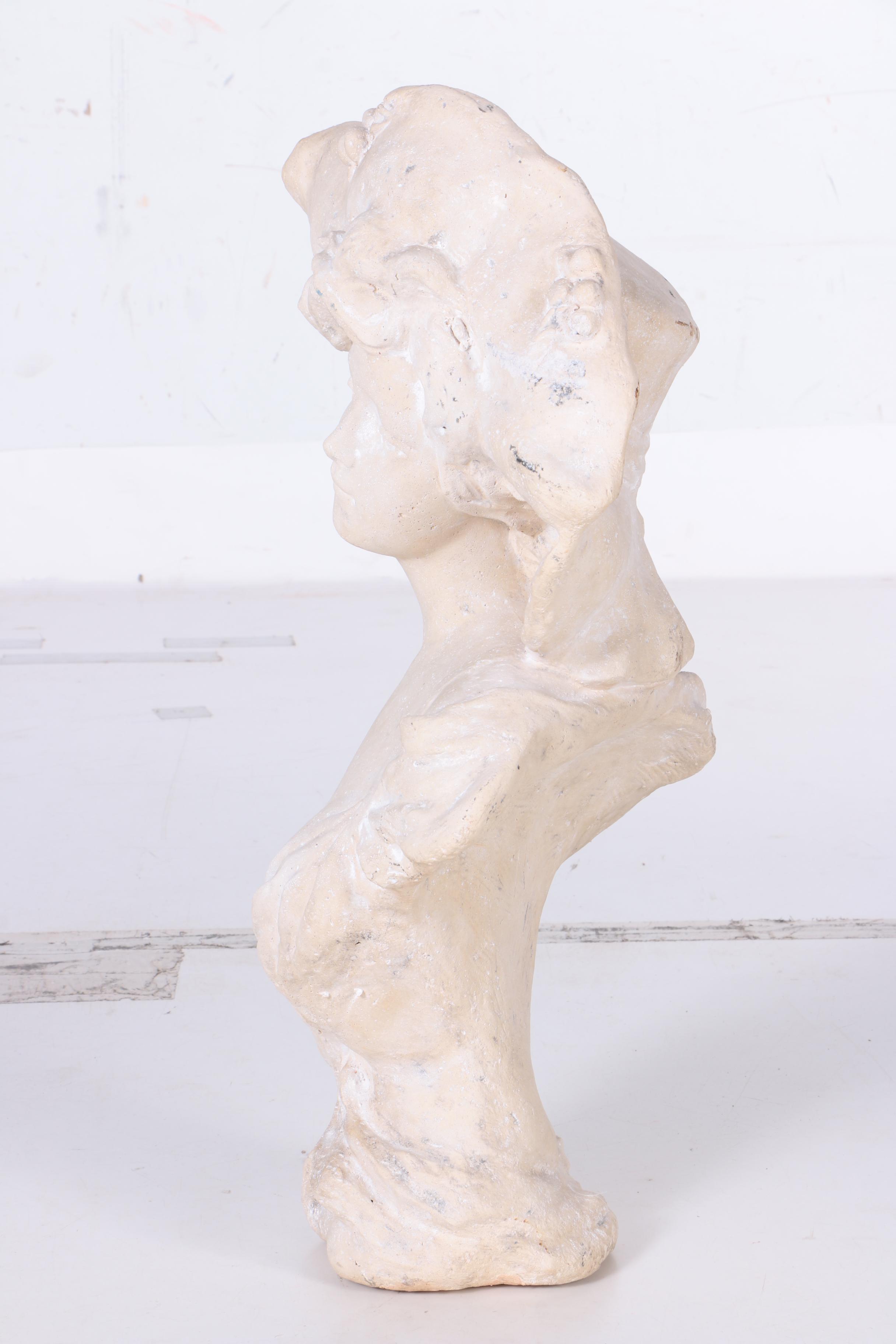 Reproduction Plaster Bust After Morin of a Gibson Girl with a Hat