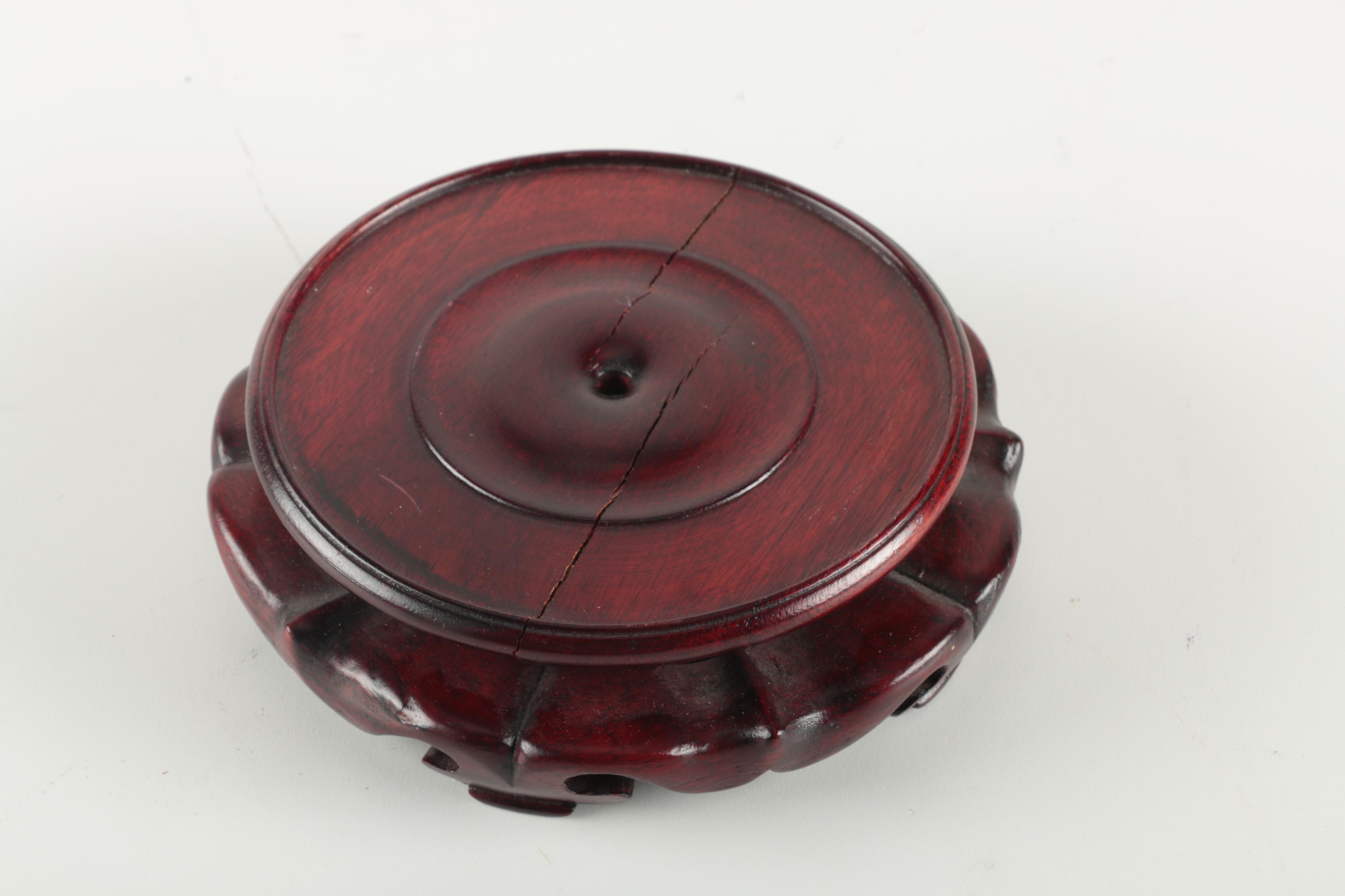 Ceramic He Xiangu Figurine with Wooden Stand