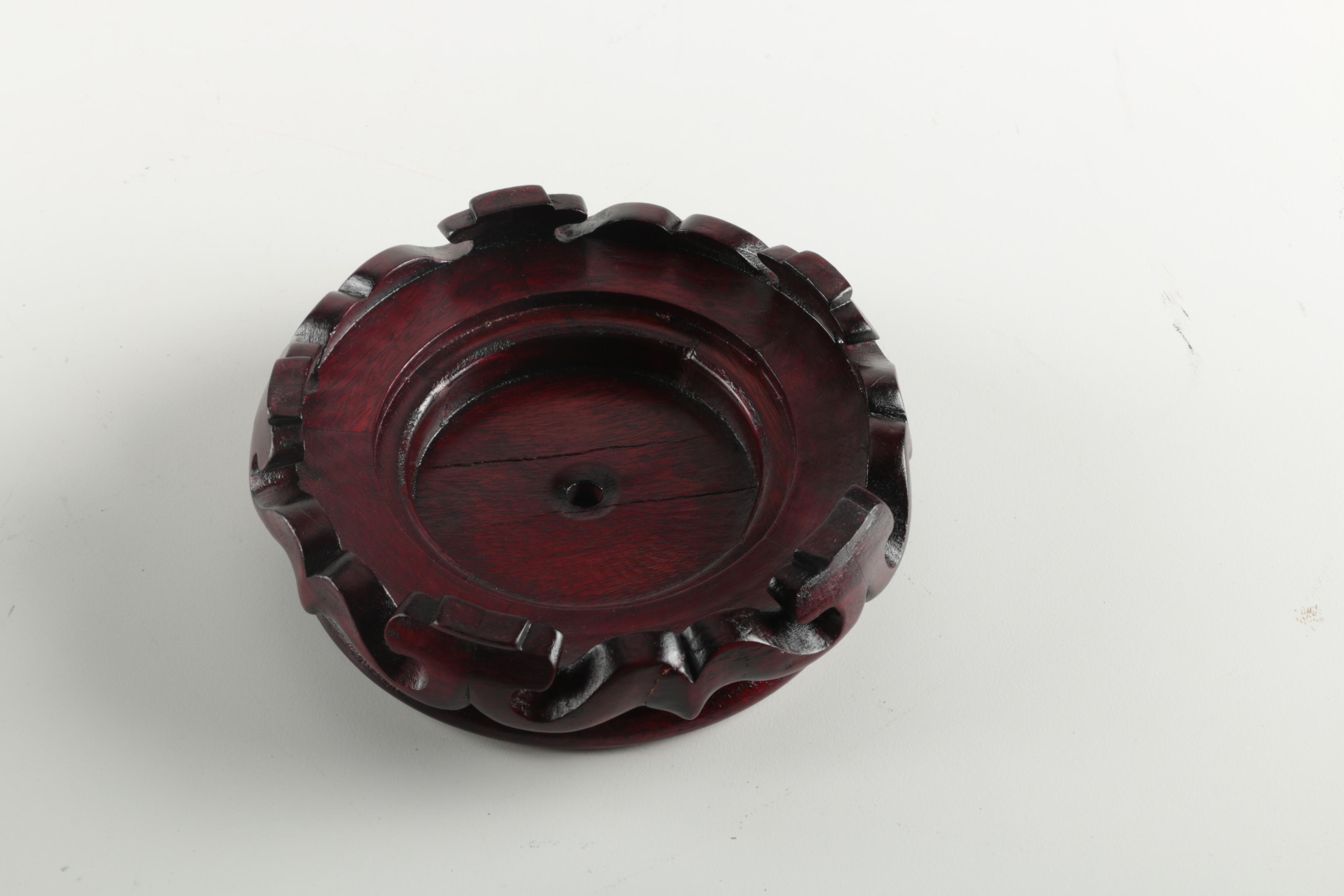 Ceramic He Xiangu Figurine with Wooden Stand