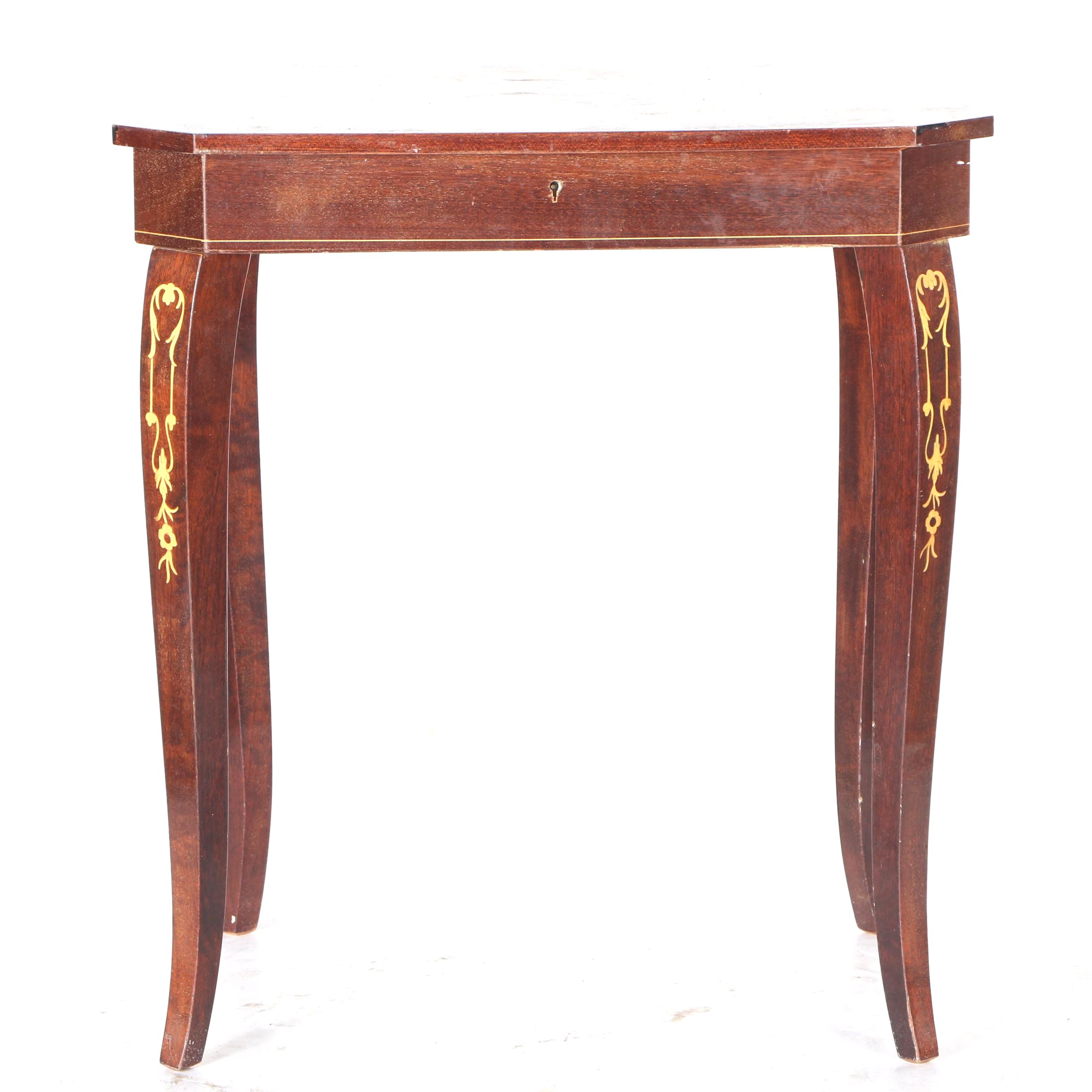 Music Box Accent Table with Marquetry Top