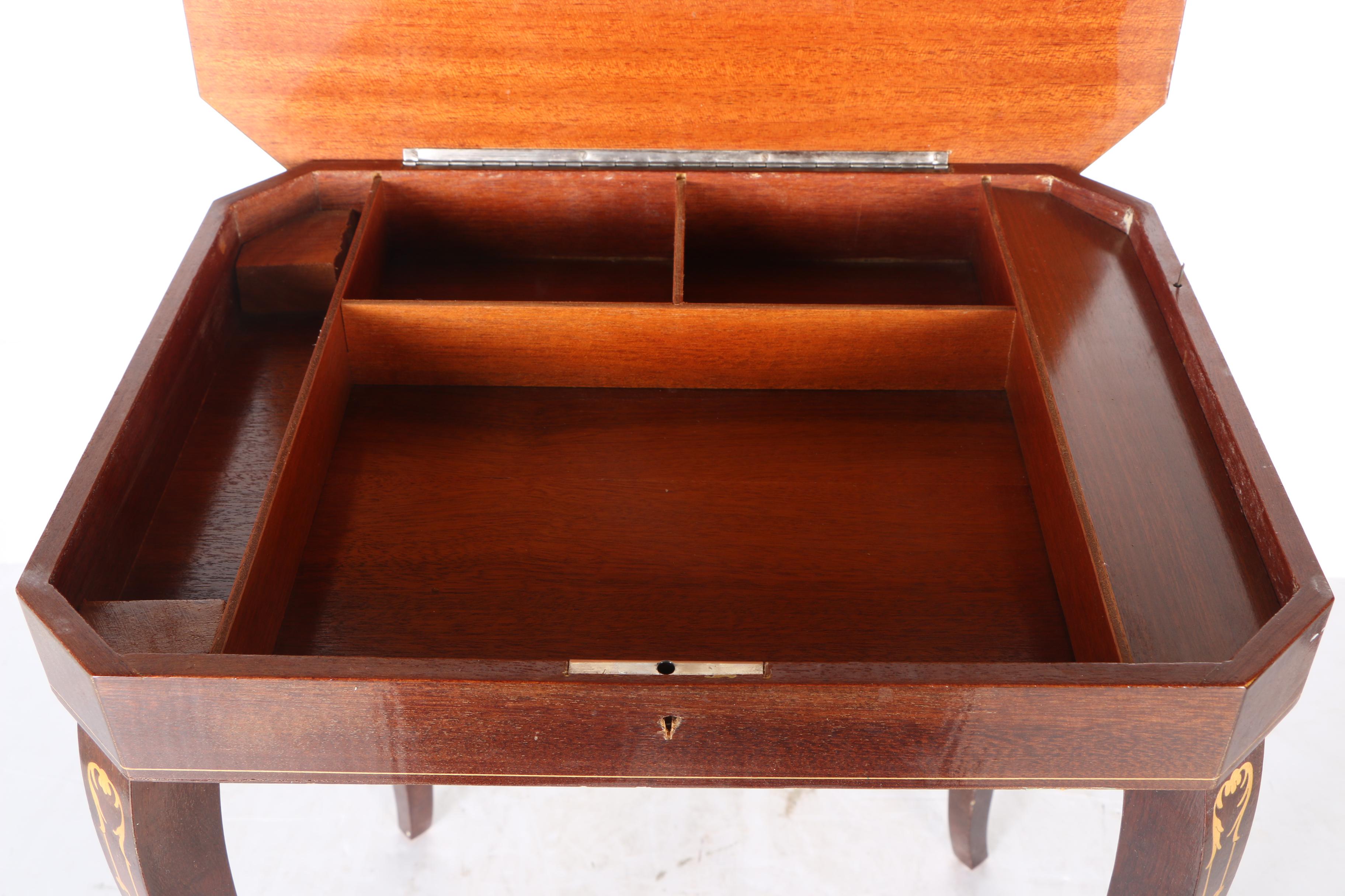 Music Box Accent Table with Marquetry Top