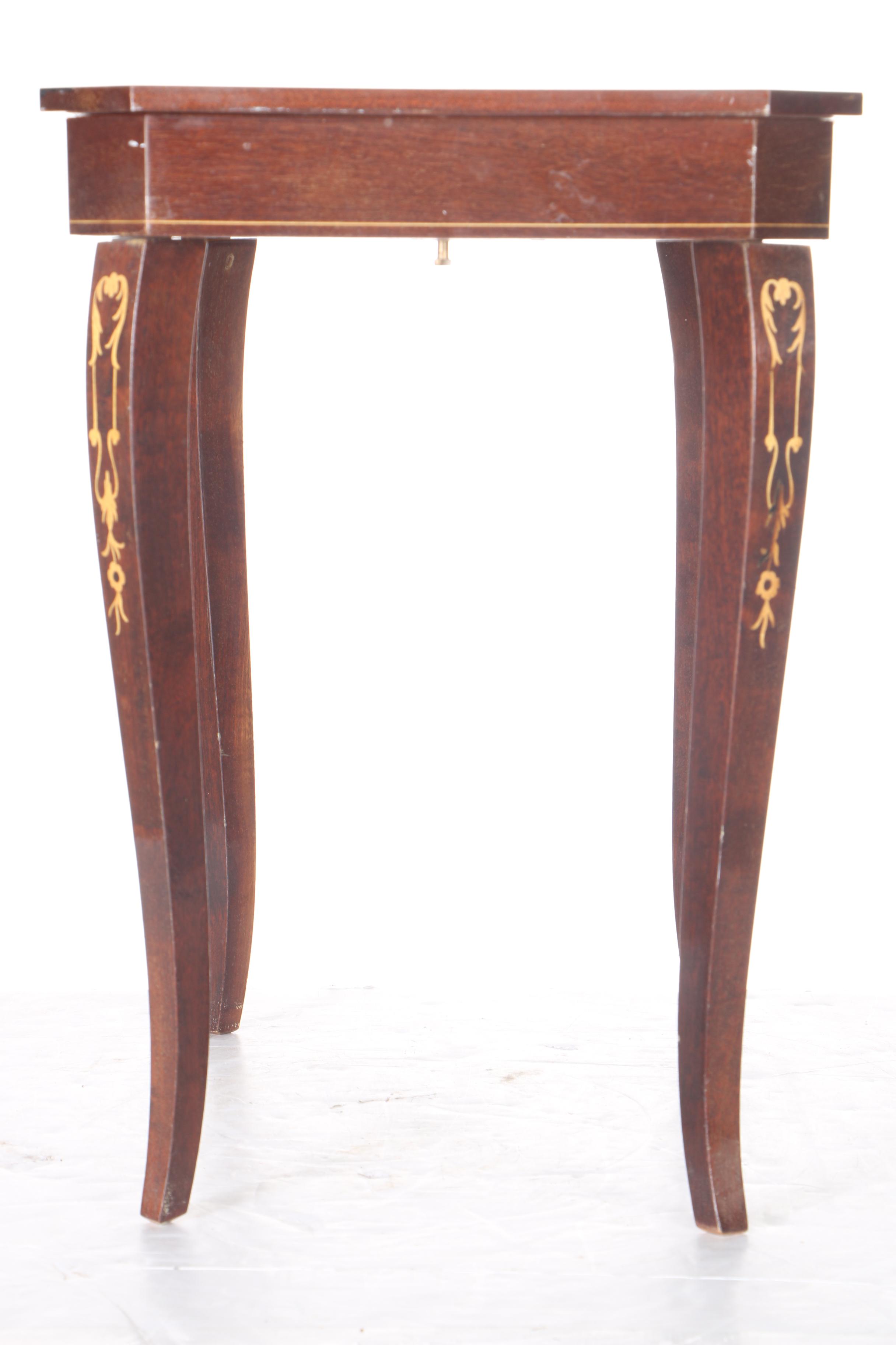 Music Box Accent Table with Marquetry Top