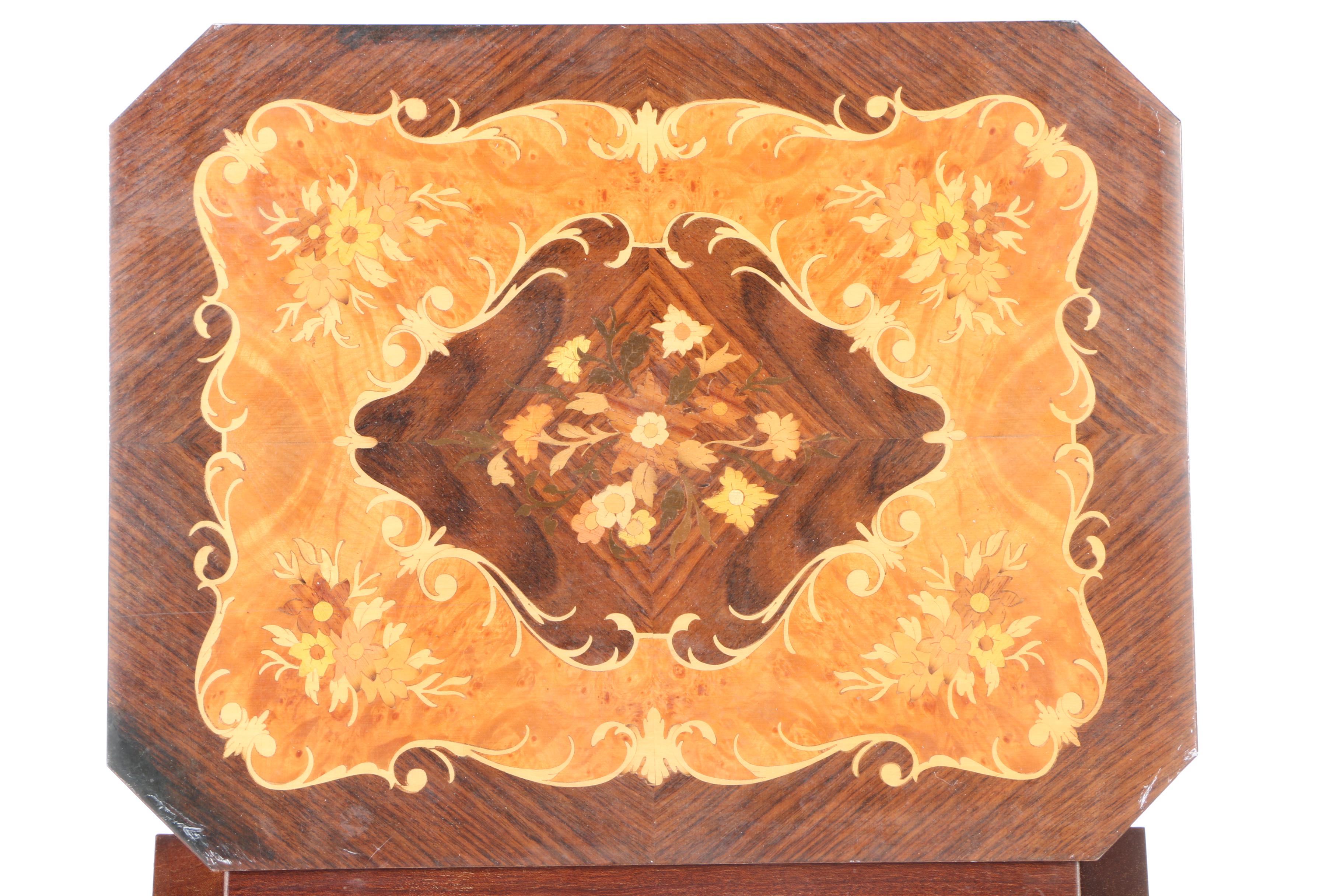 Music Box Accent Table with Marquetry Top