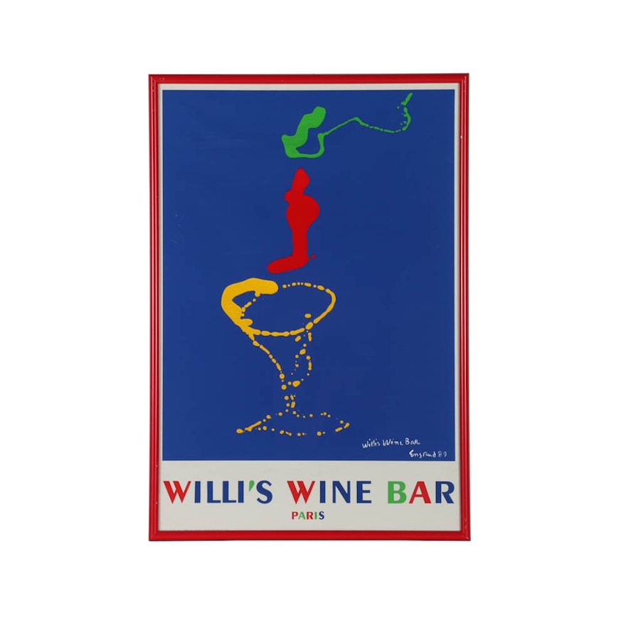 Wayne Ensrud Serigraph Poster on Paper for "Willi's Wine Bar Paris"