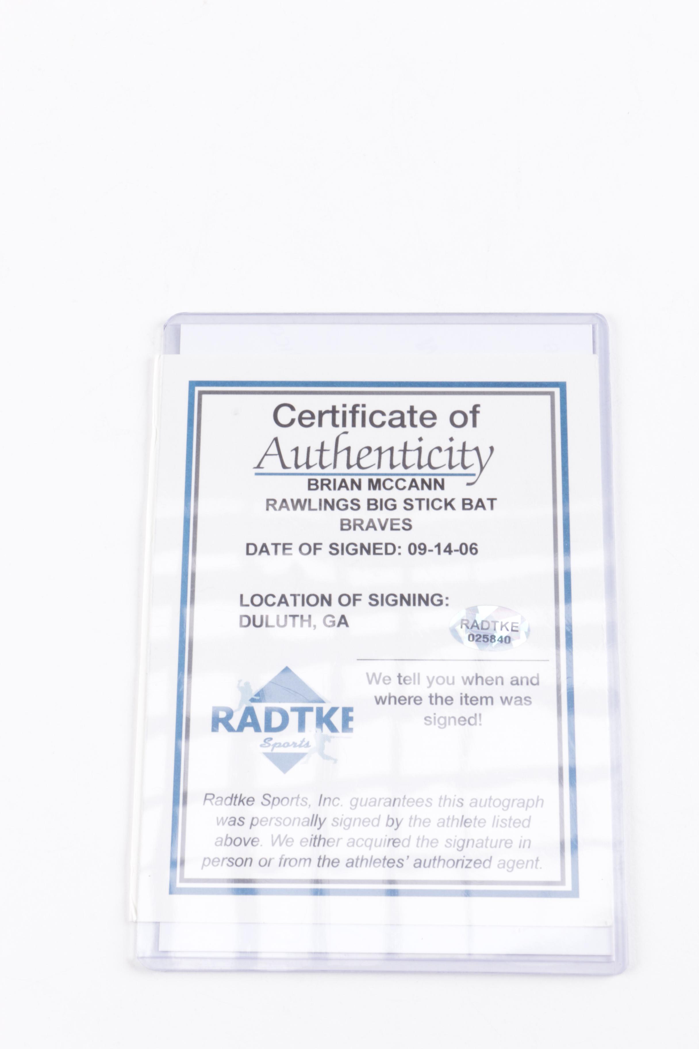 Signed Brian McCann Wooden Baseball Bat