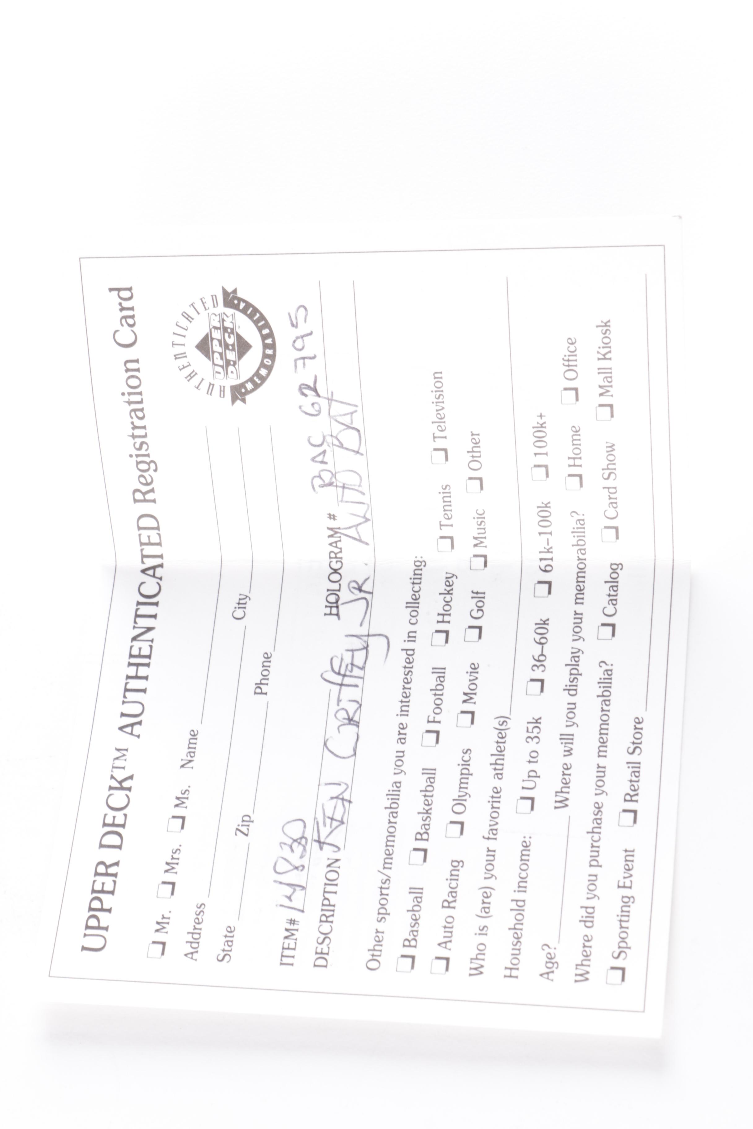 Ken Griffey Jr. Signed Baseball Bat