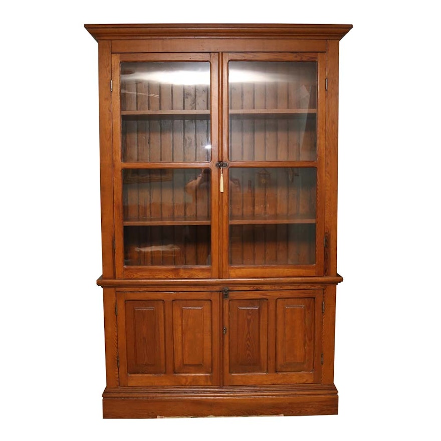 Antique Pine Display Cabinet with Glazed Doors