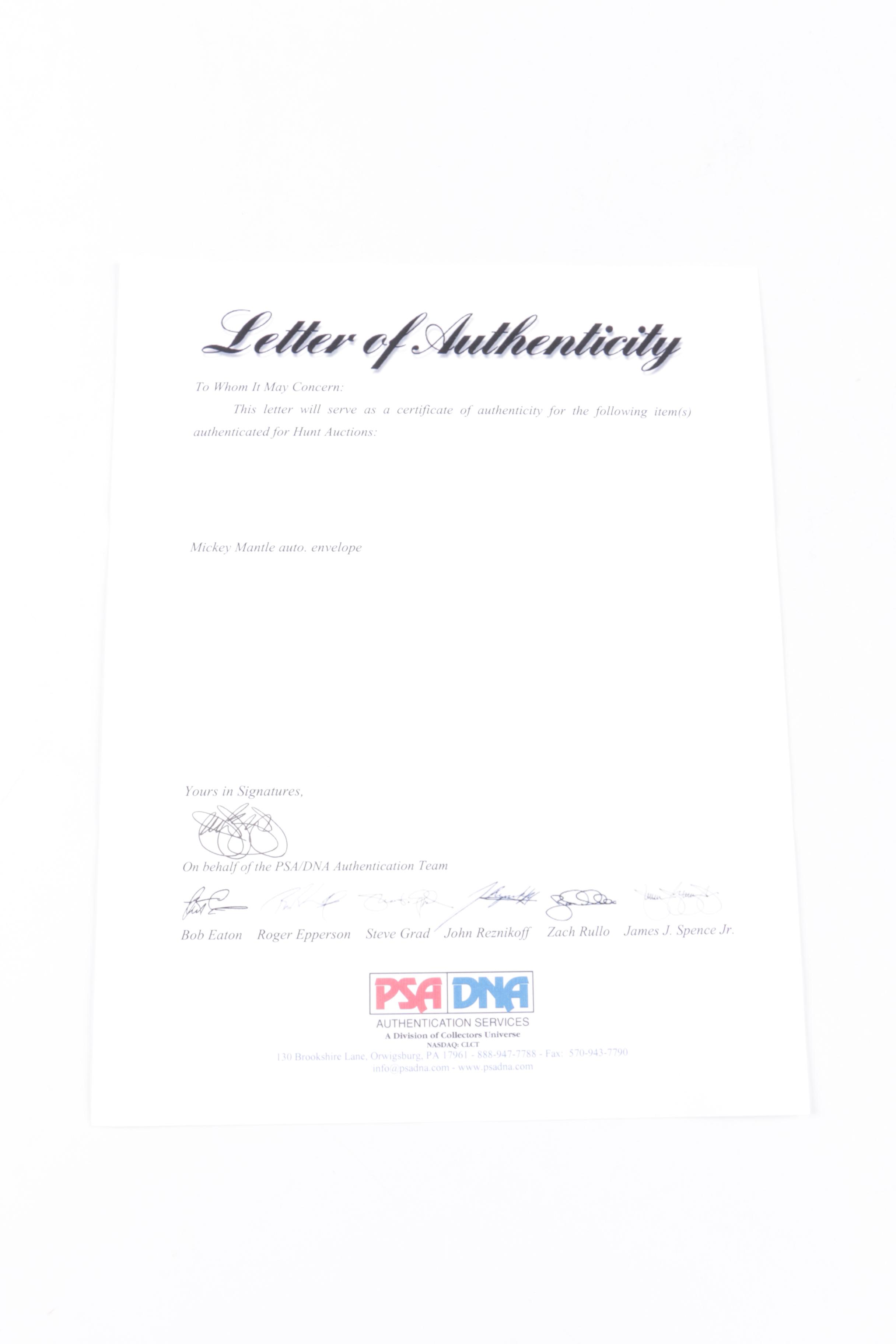 Mickey Mantle Autographed Postcard in Framed Photo Display