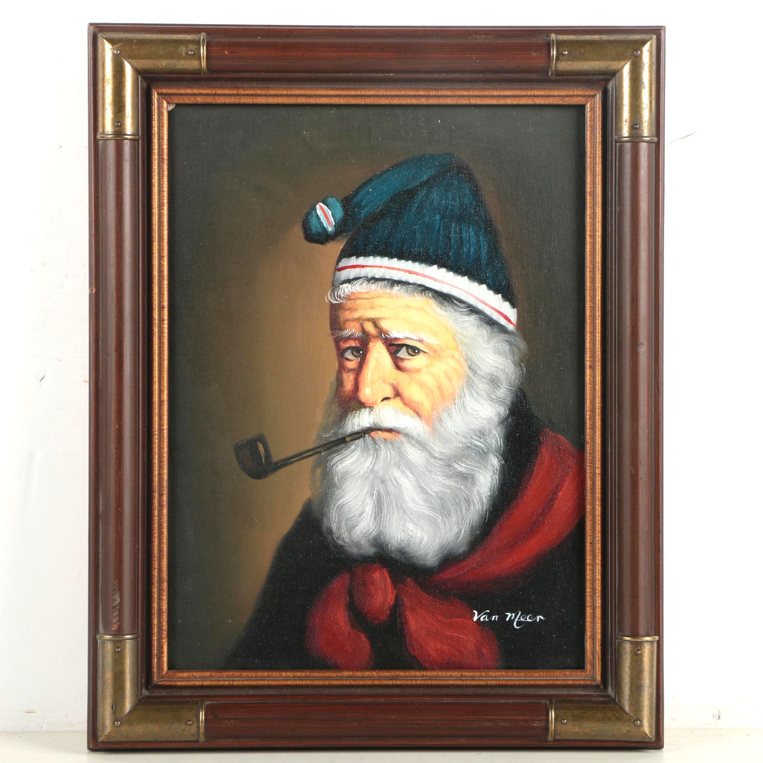 Van Meer Oil Portrait of a Man with a Pipe