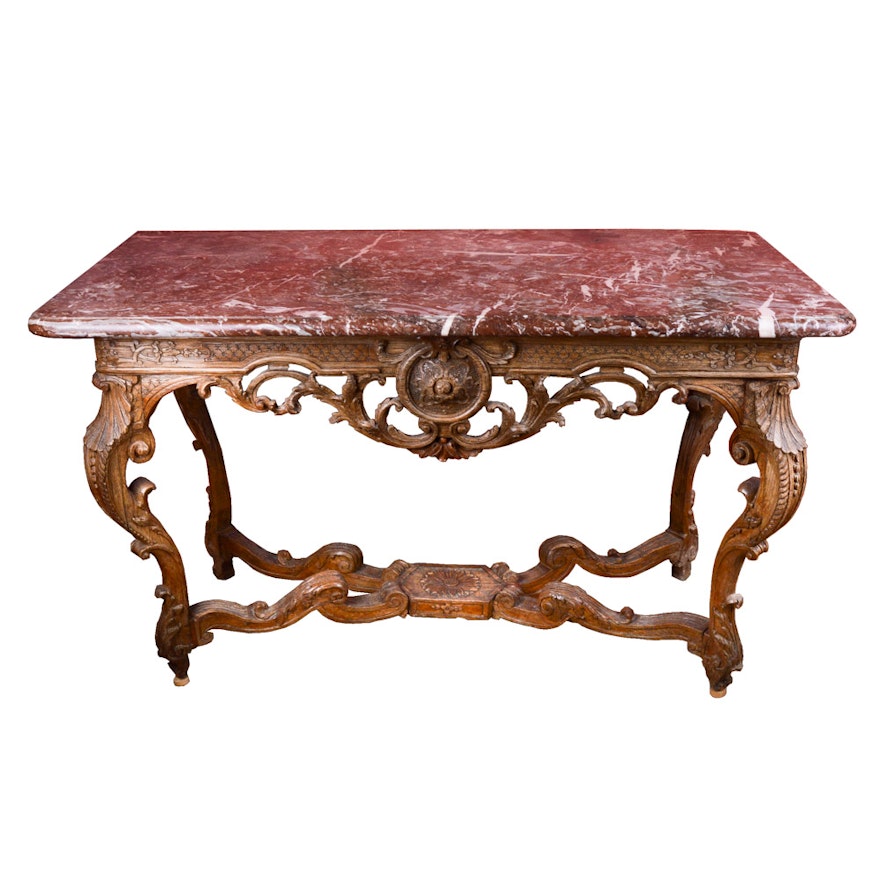 Antique Rococo Entry Table with Red Marble Top