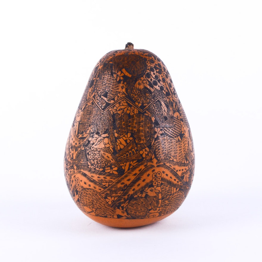 Engraved Peruvian Folk Art Gourd
