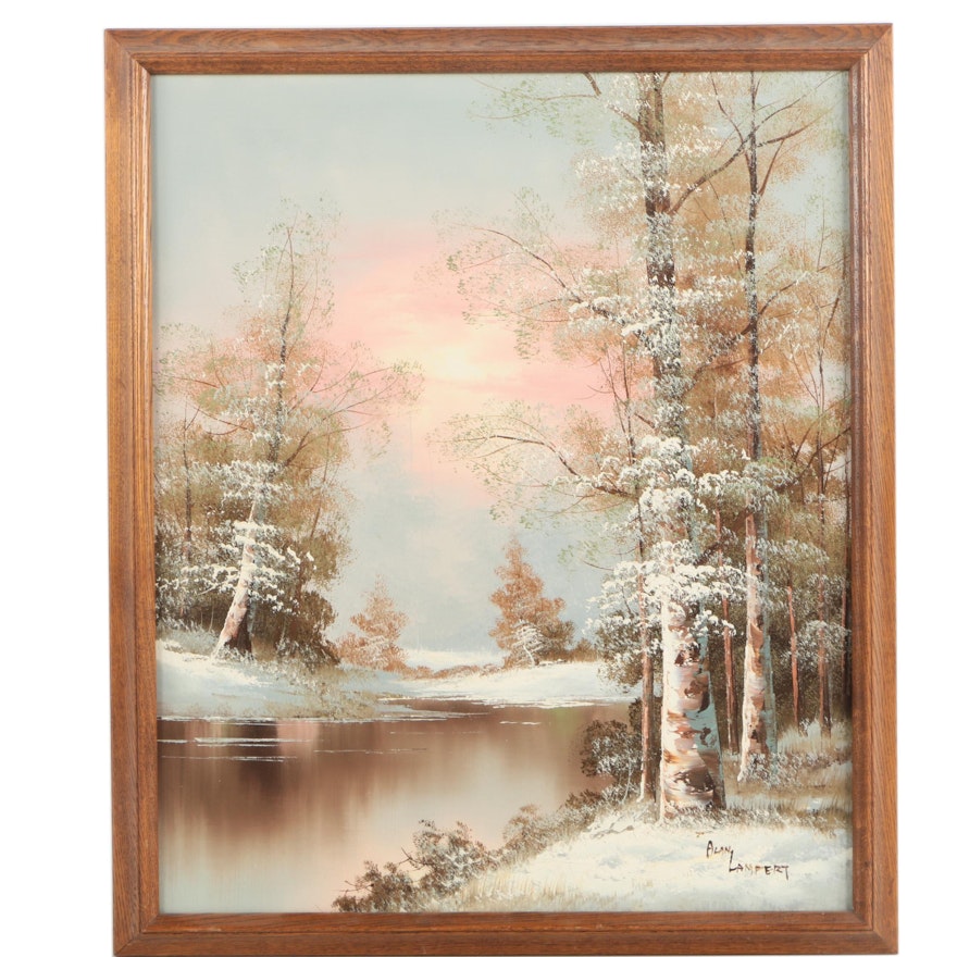 Alan Lampert Oil on Canvas of a Winter Landscape