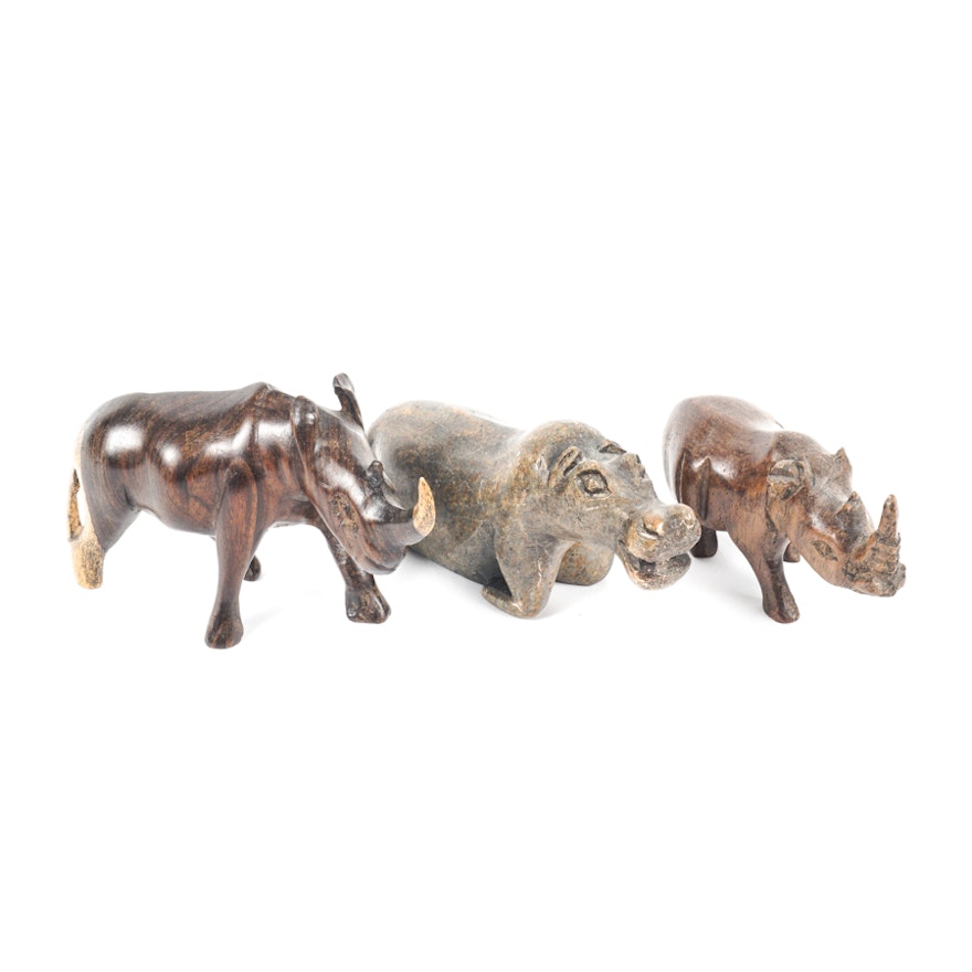 Small Carved Wood and Stone African Animals