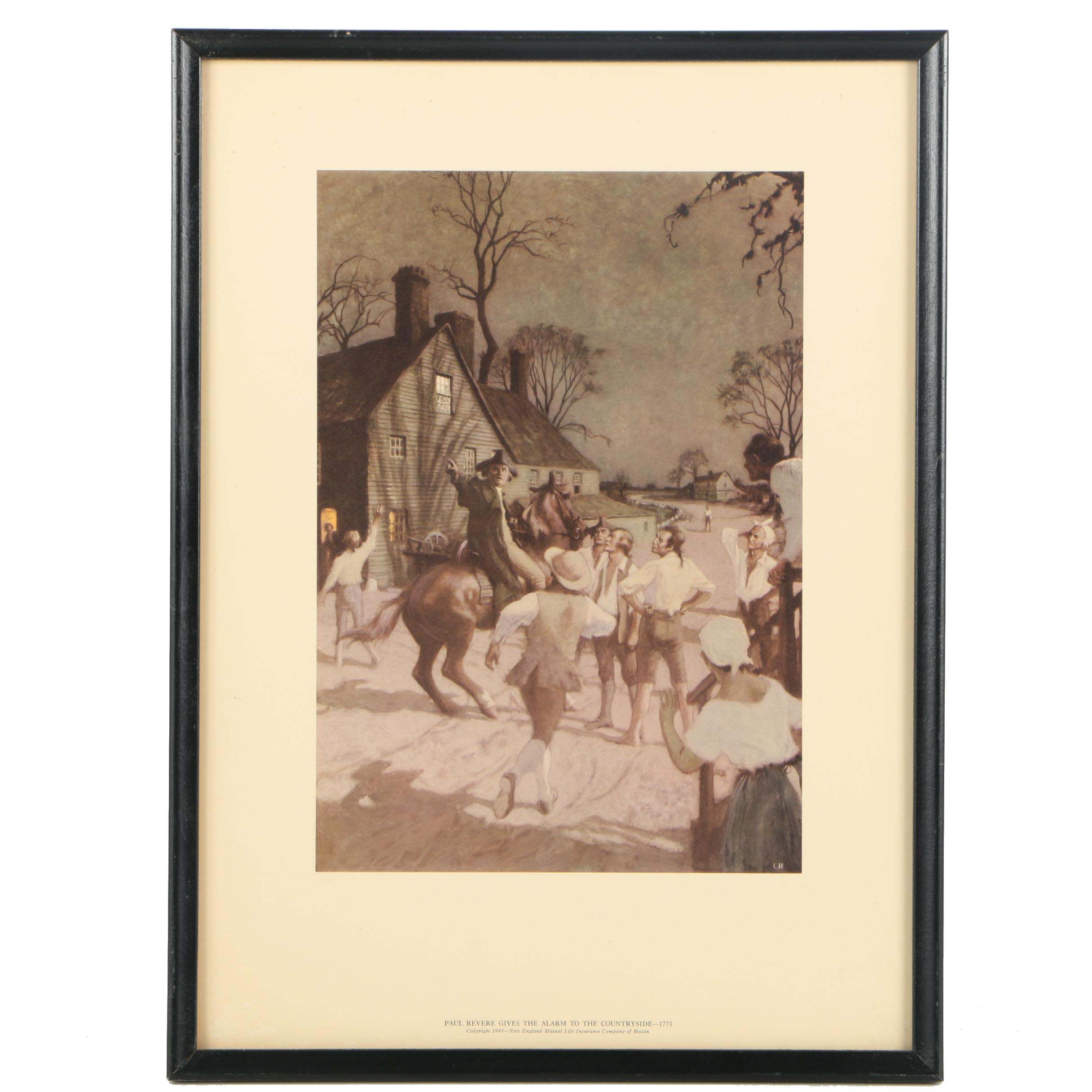 Offset Lithograph After Charles Hoffbauer "Paul Revere Gives the Alarm"