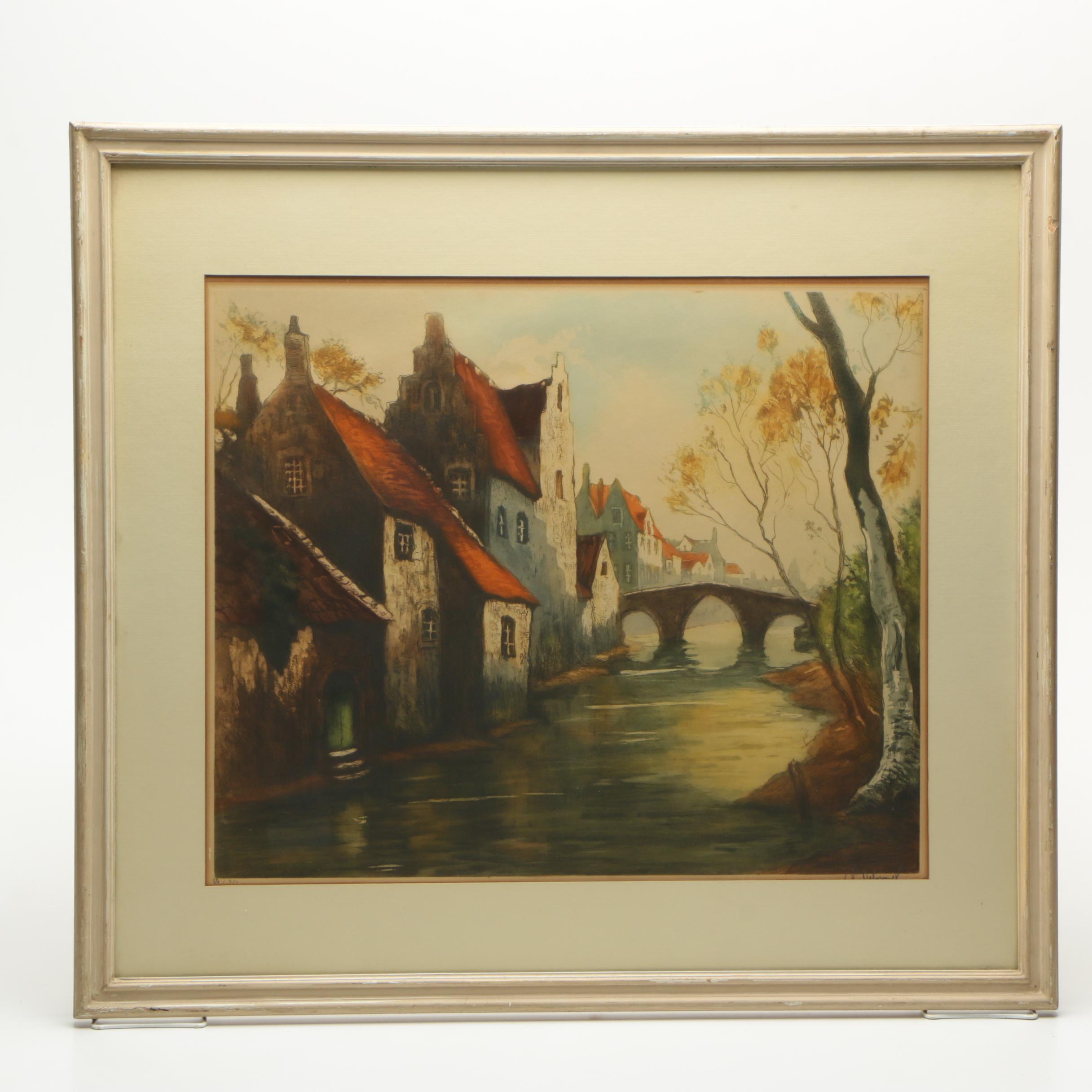 A la Poupee Etching of Bruges Belgium