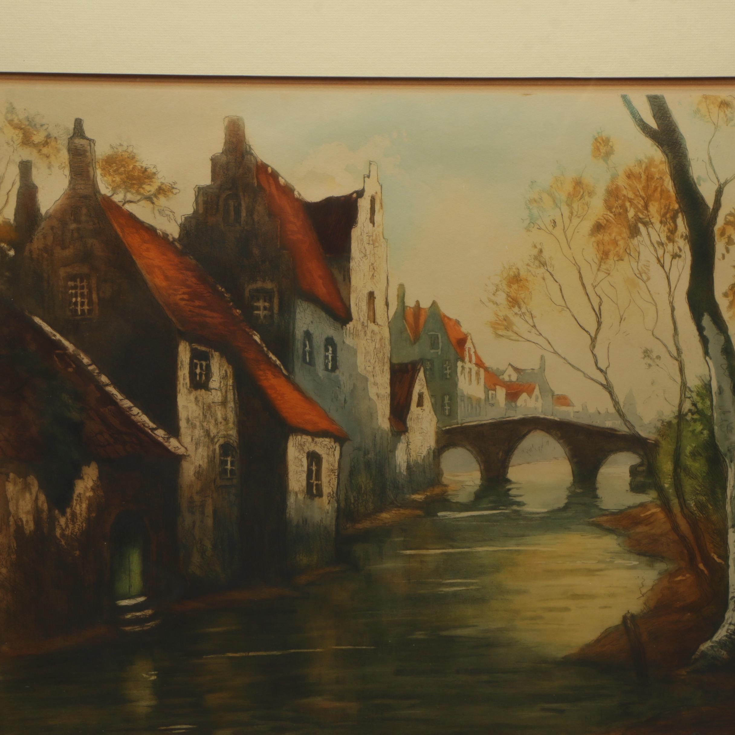 A la Poupee Etching of Bruges Belgium