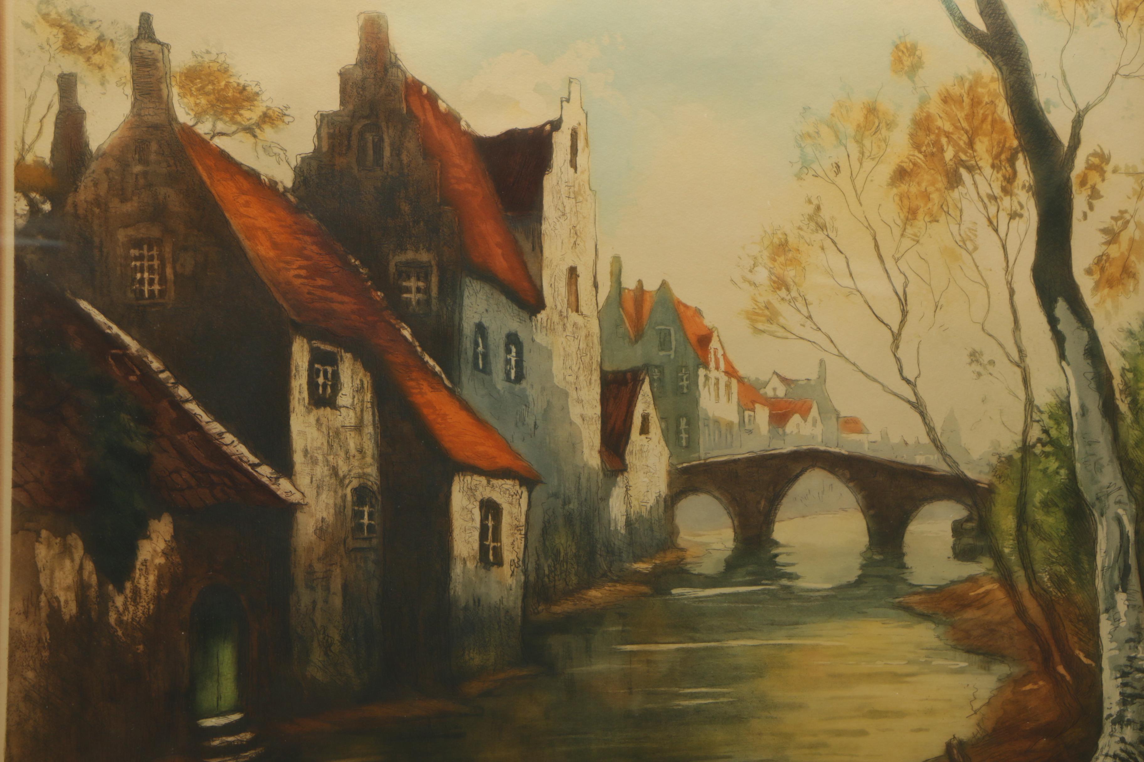 A la Poupee Etching of Bruges Belgium