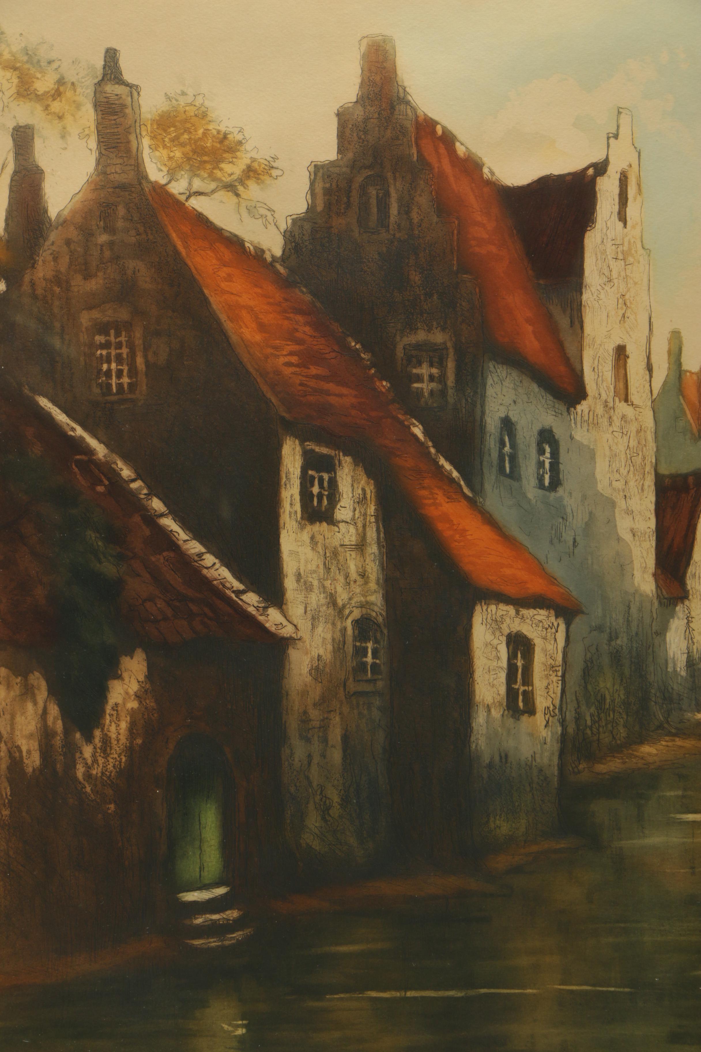 A la Poupee Etching of Bruges Belgium